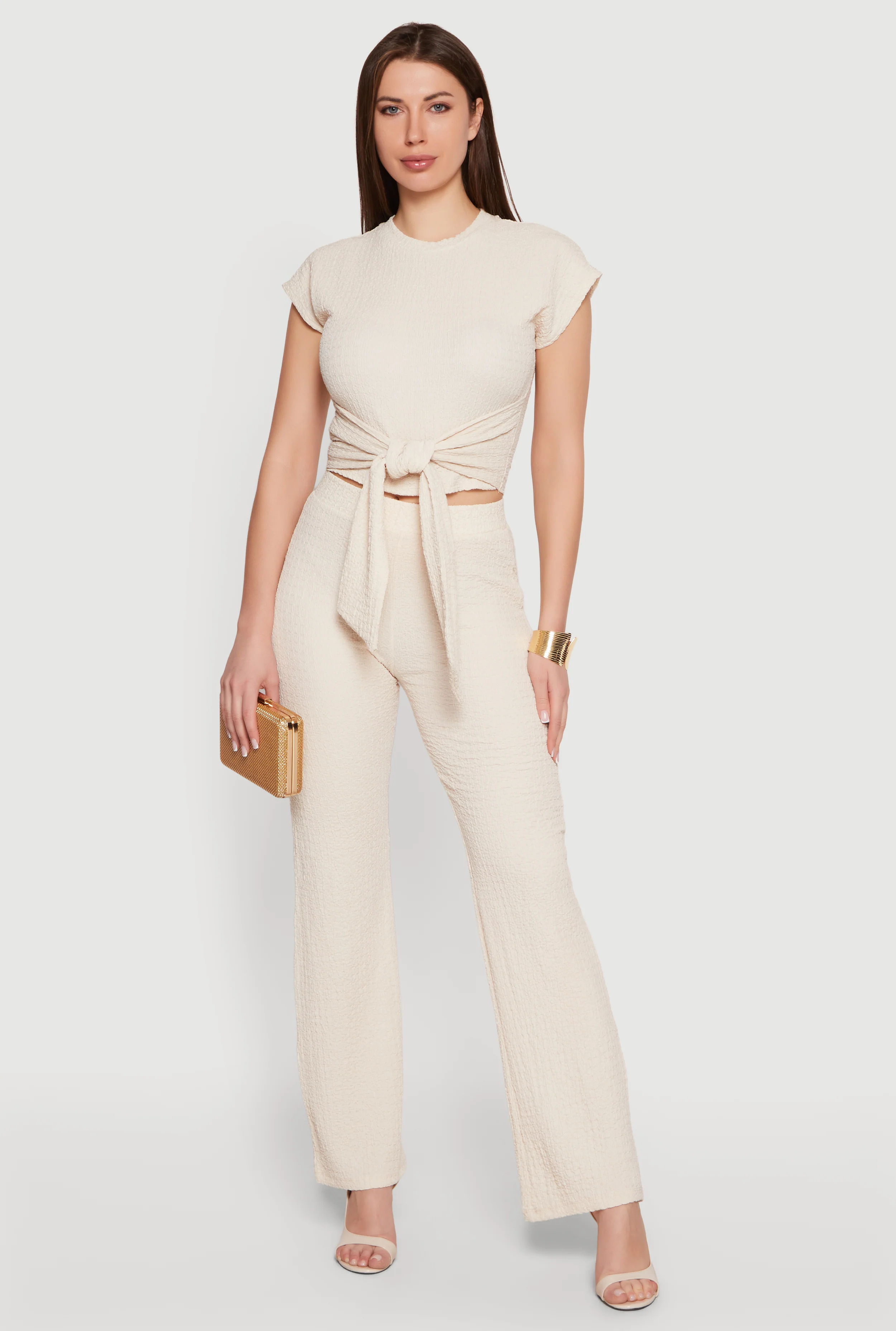 Textured Knit Straight Leg Casual Pants