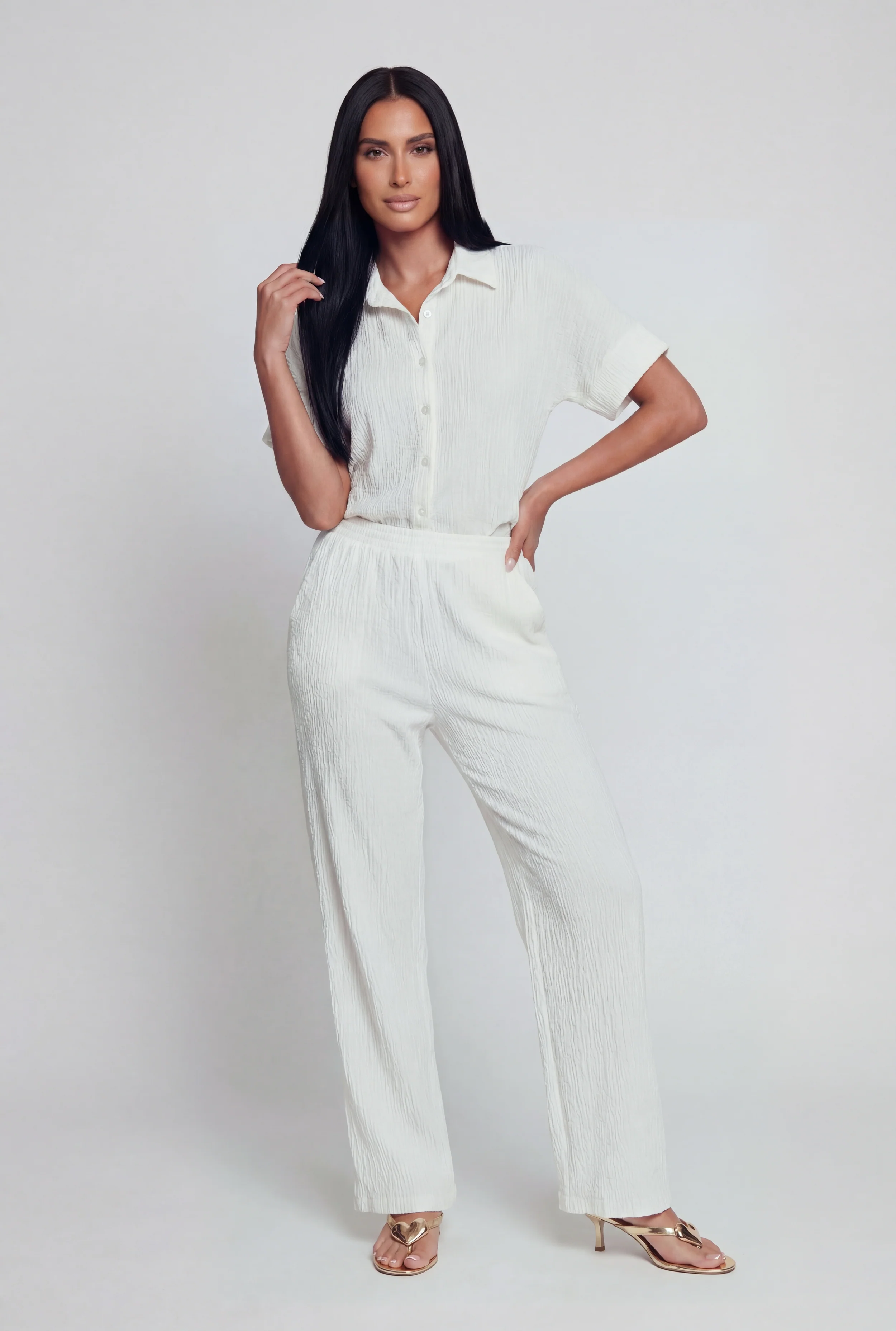 Seersucker High Waisted Pull On Pants