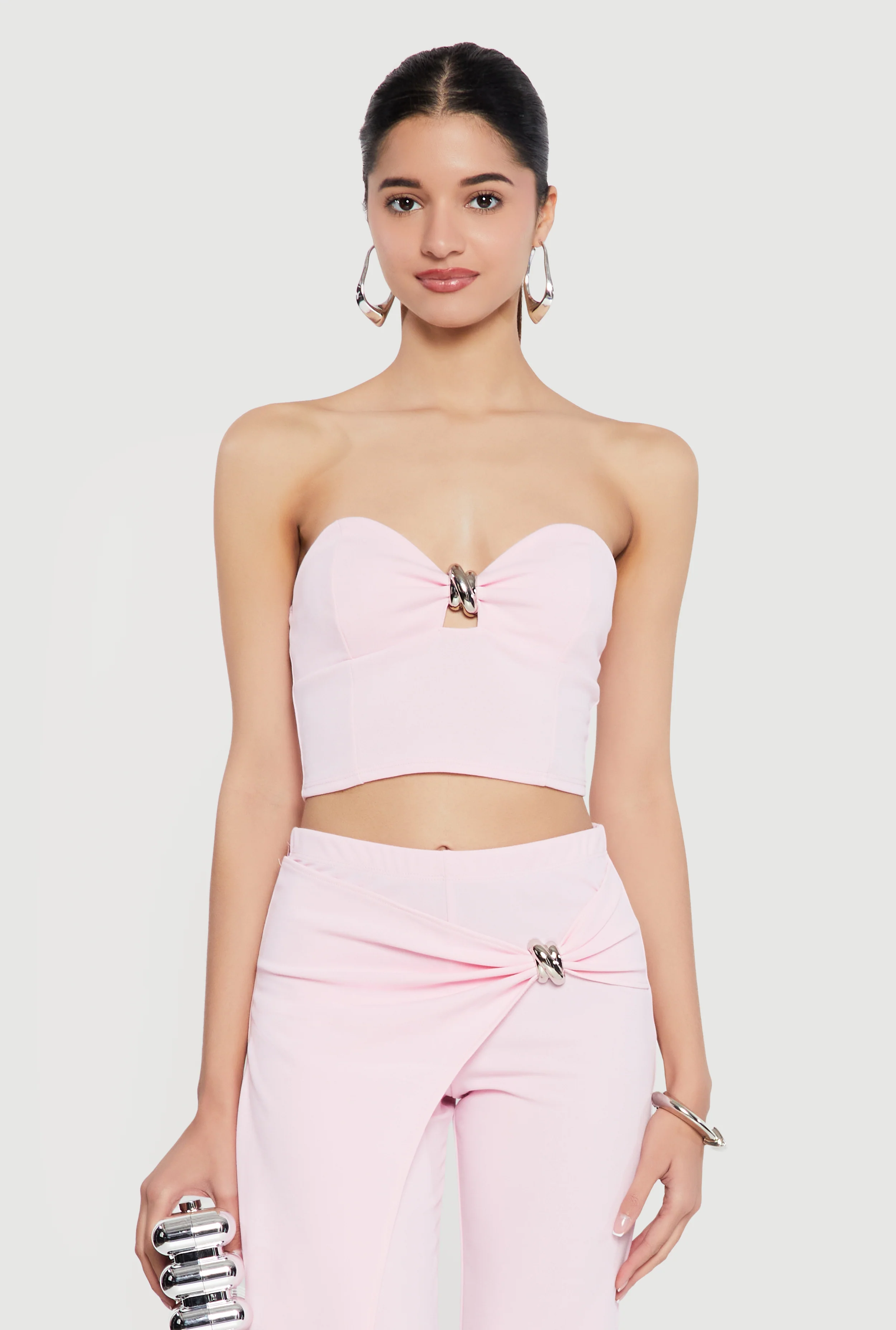 Metallic Detail Keyhole Cropped Corset Top
