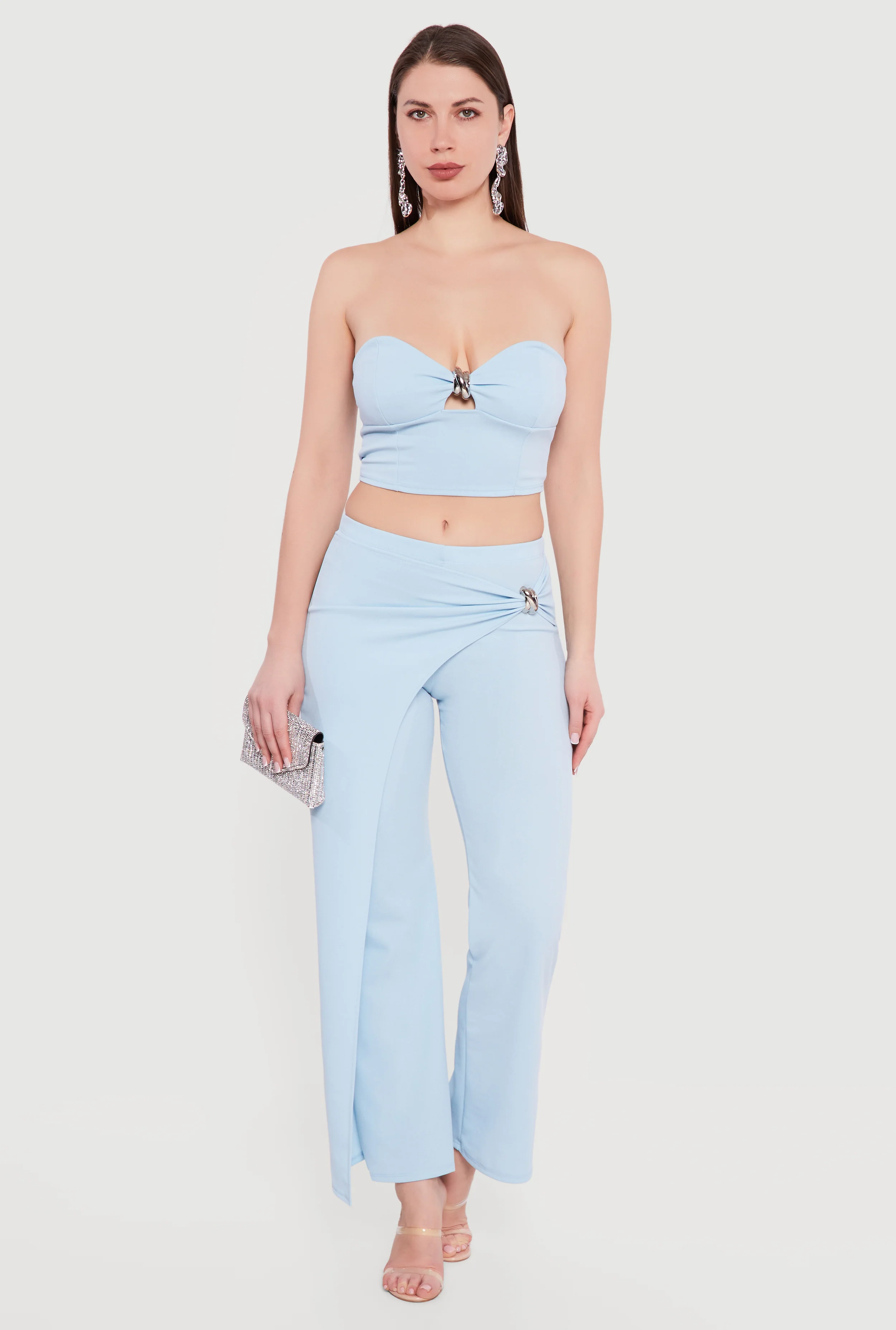 Metallic Detail Asymmetrical Overlay Pants
