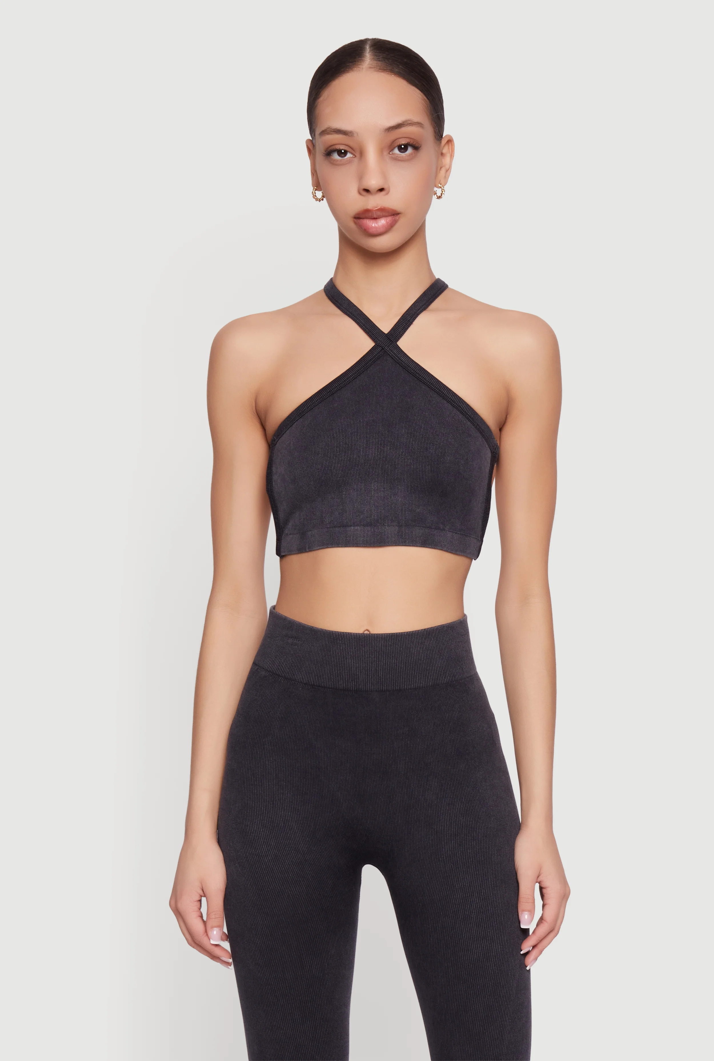 Mineral Wash Seamless Ribbed Caged Back Sports Bra