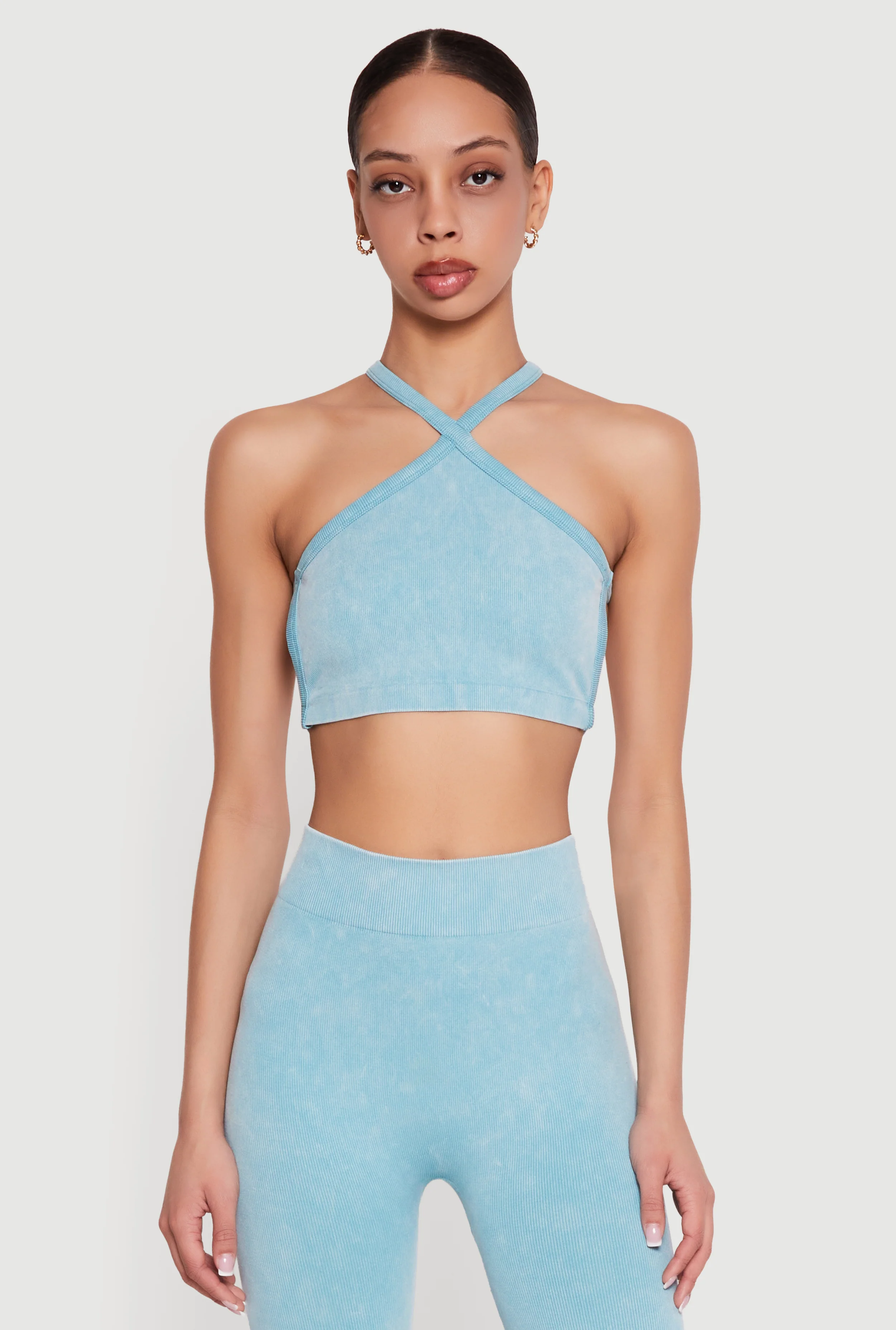 Mineral Wash Seamless Ribbed Caged Back Sports Bra
