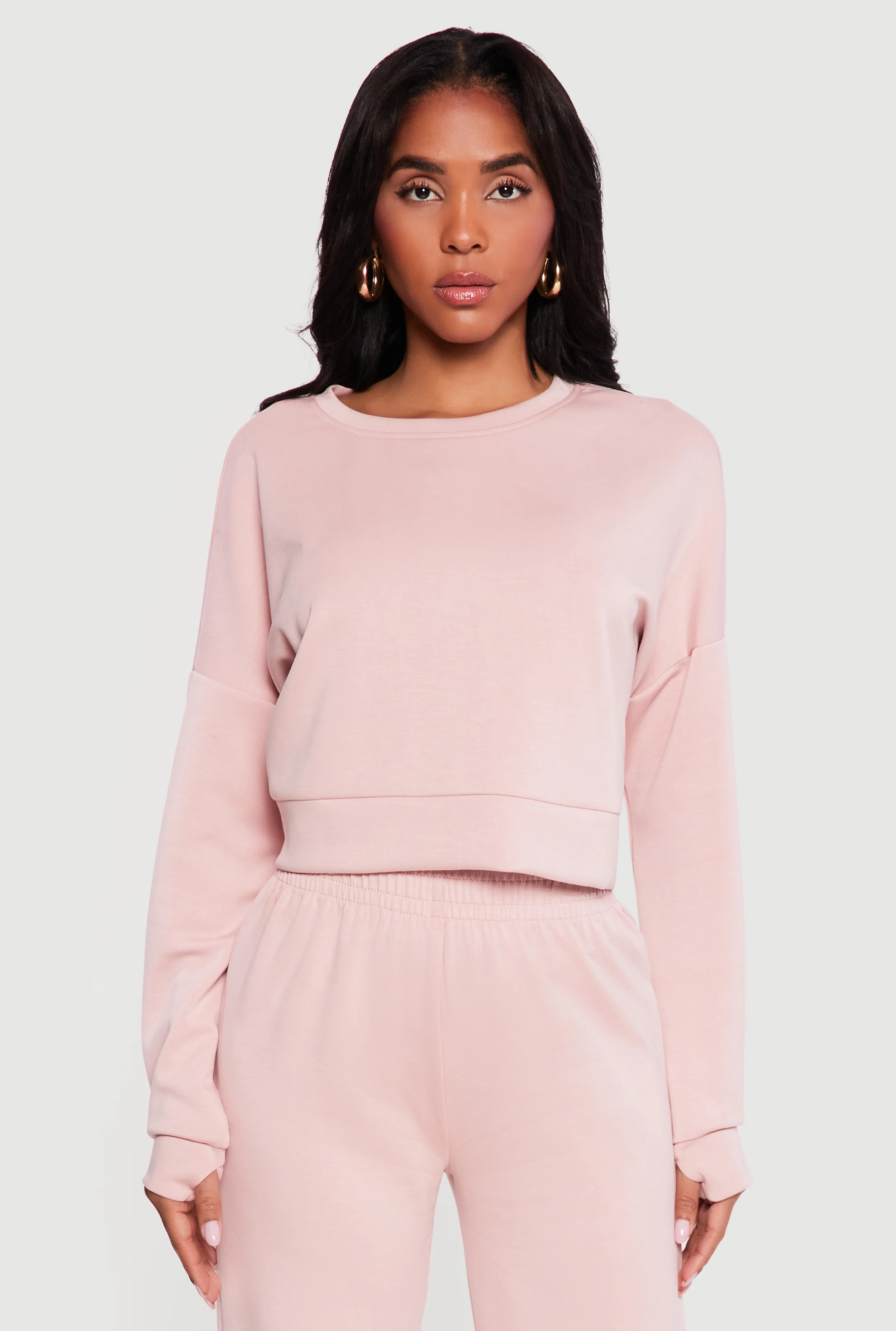 Solid Pullover Sweatshirt with Thumbholes