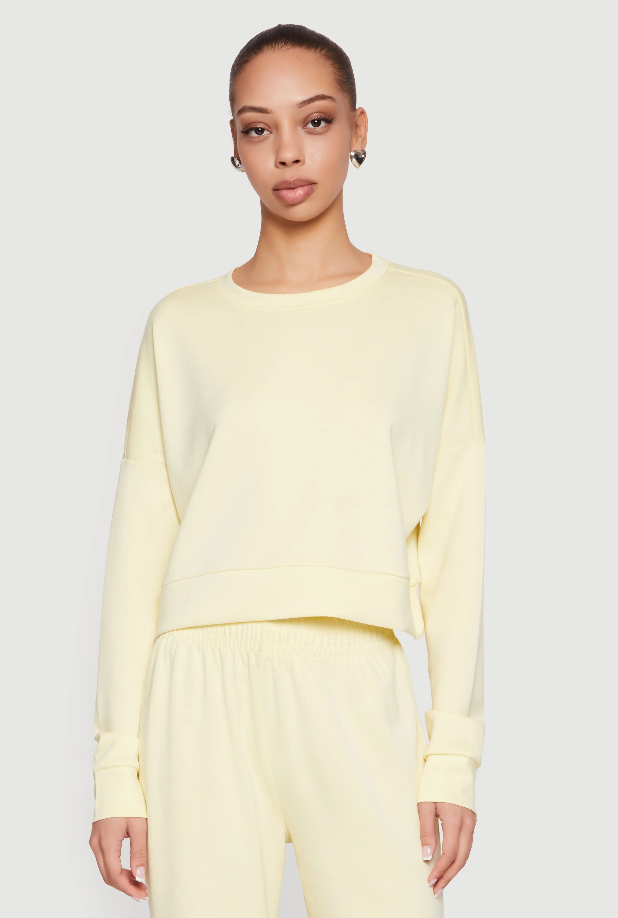Solid Pullover Sweatshirt with Thumbholes