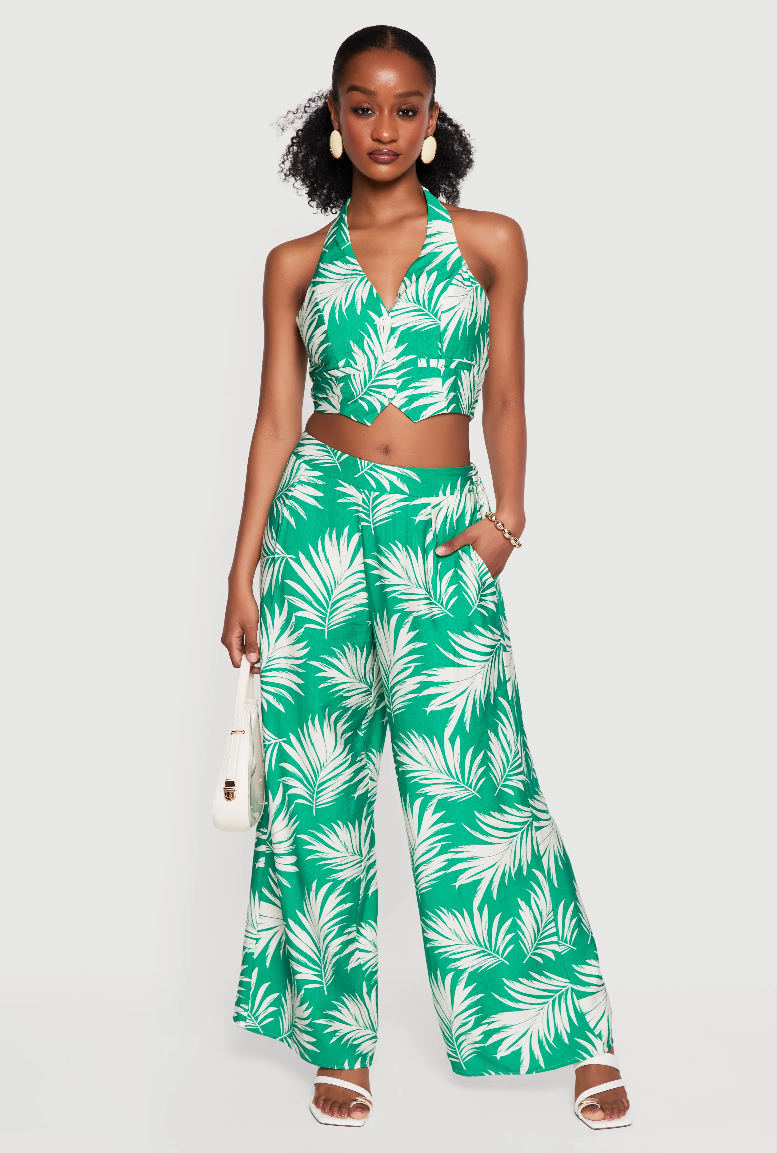 Leaf Print Wide Leg Casual Pants