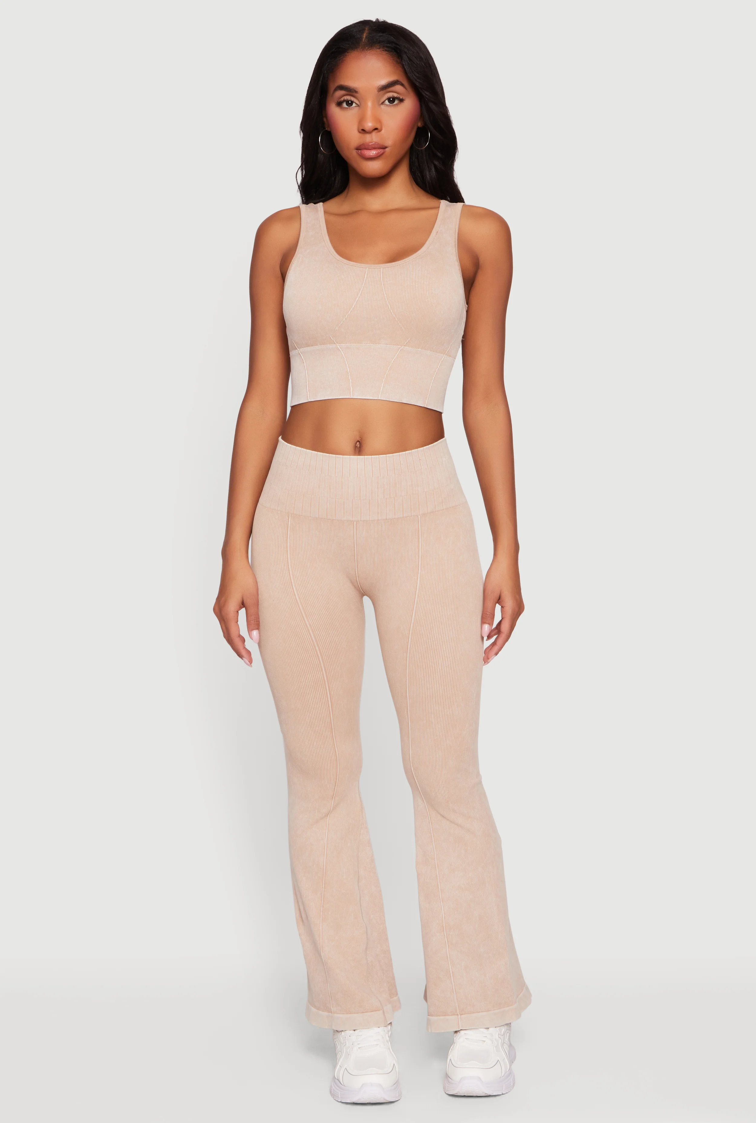 Acid Wash Seamless Pull On Flare Pants