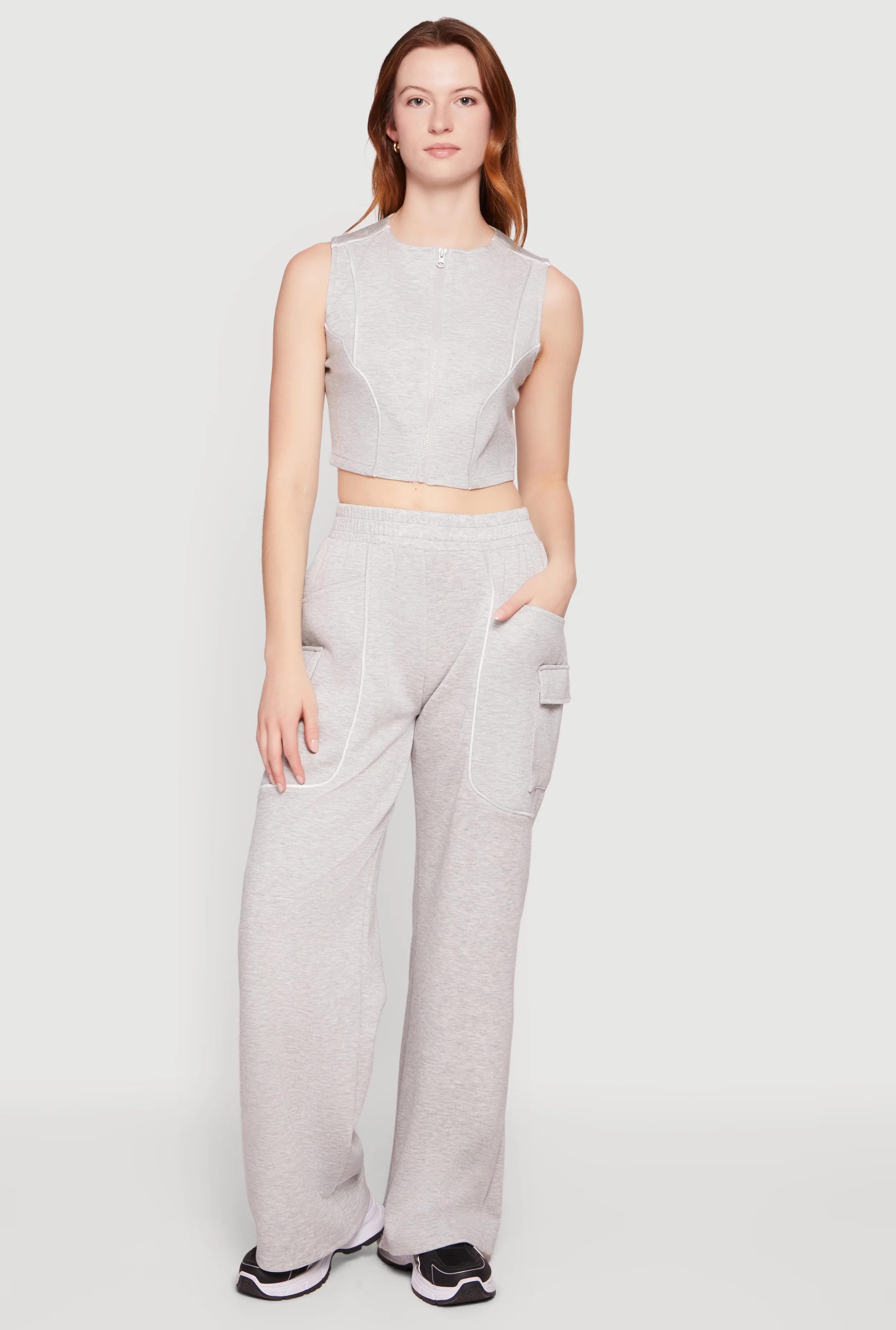Modal Contrast Trim Piping Cargo Pocket Sweatpants