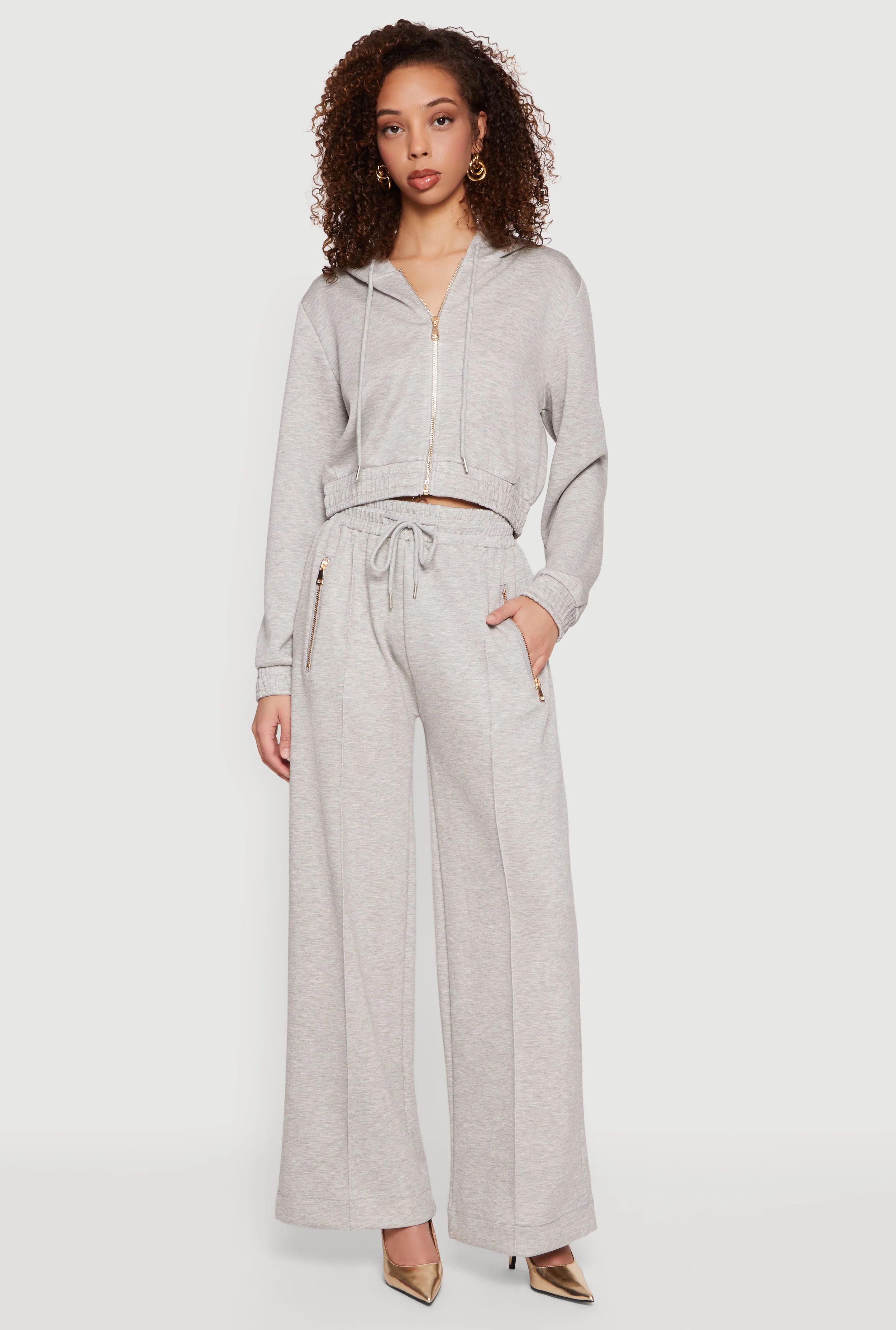 Pintuck Drawstring Waist Flare Sweatpants