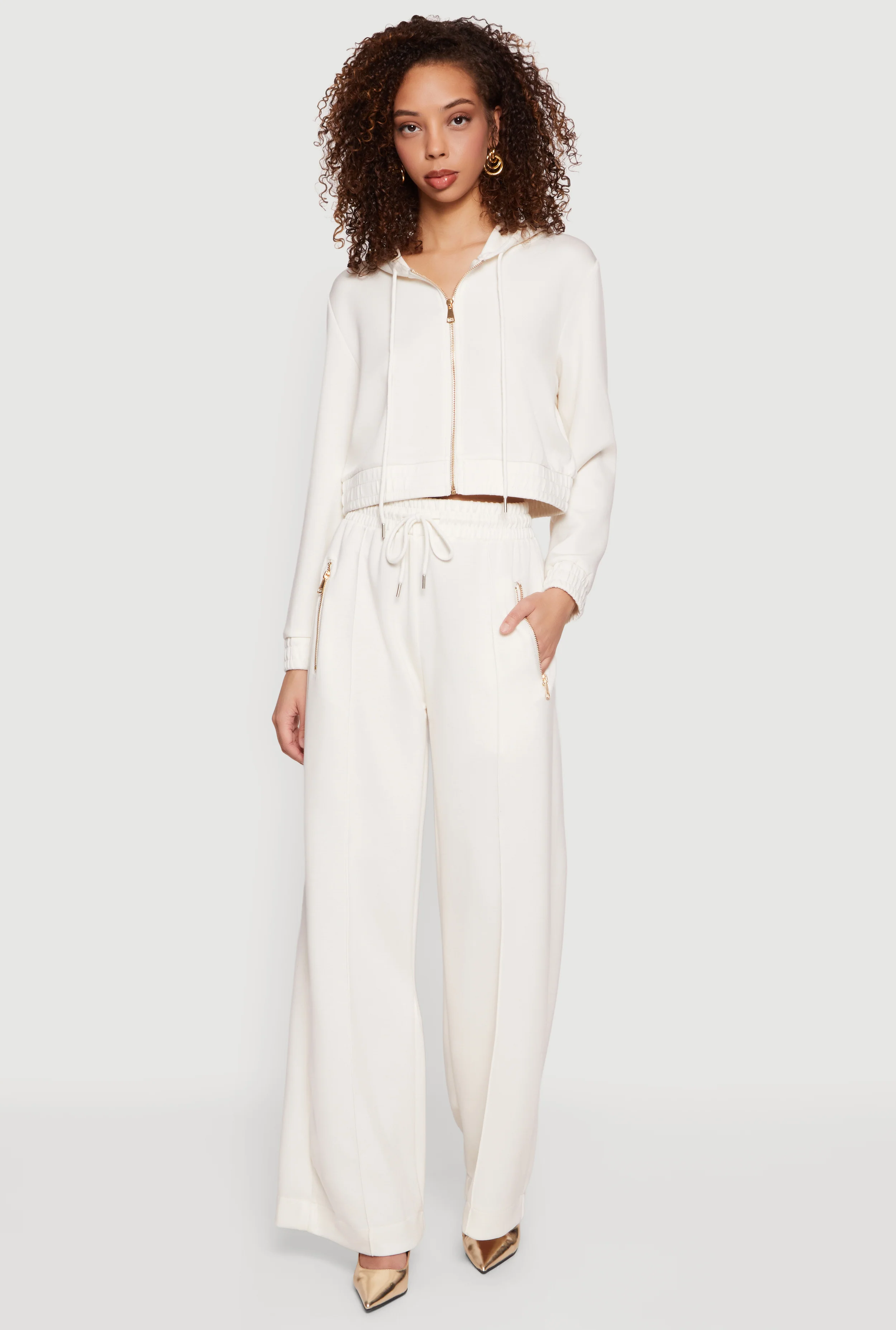 Pintuck Drawstring Waist Flare Sweatpants