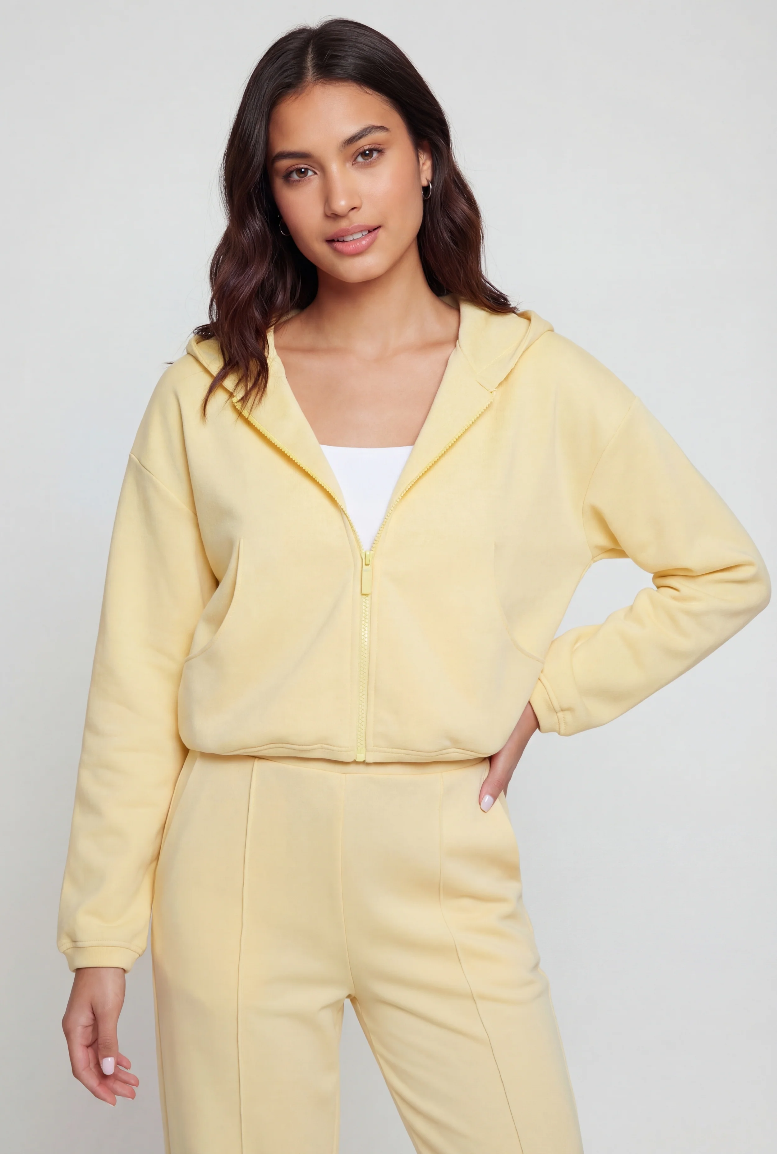 Zip Front Bubble Hem Hooded Sweatshirt