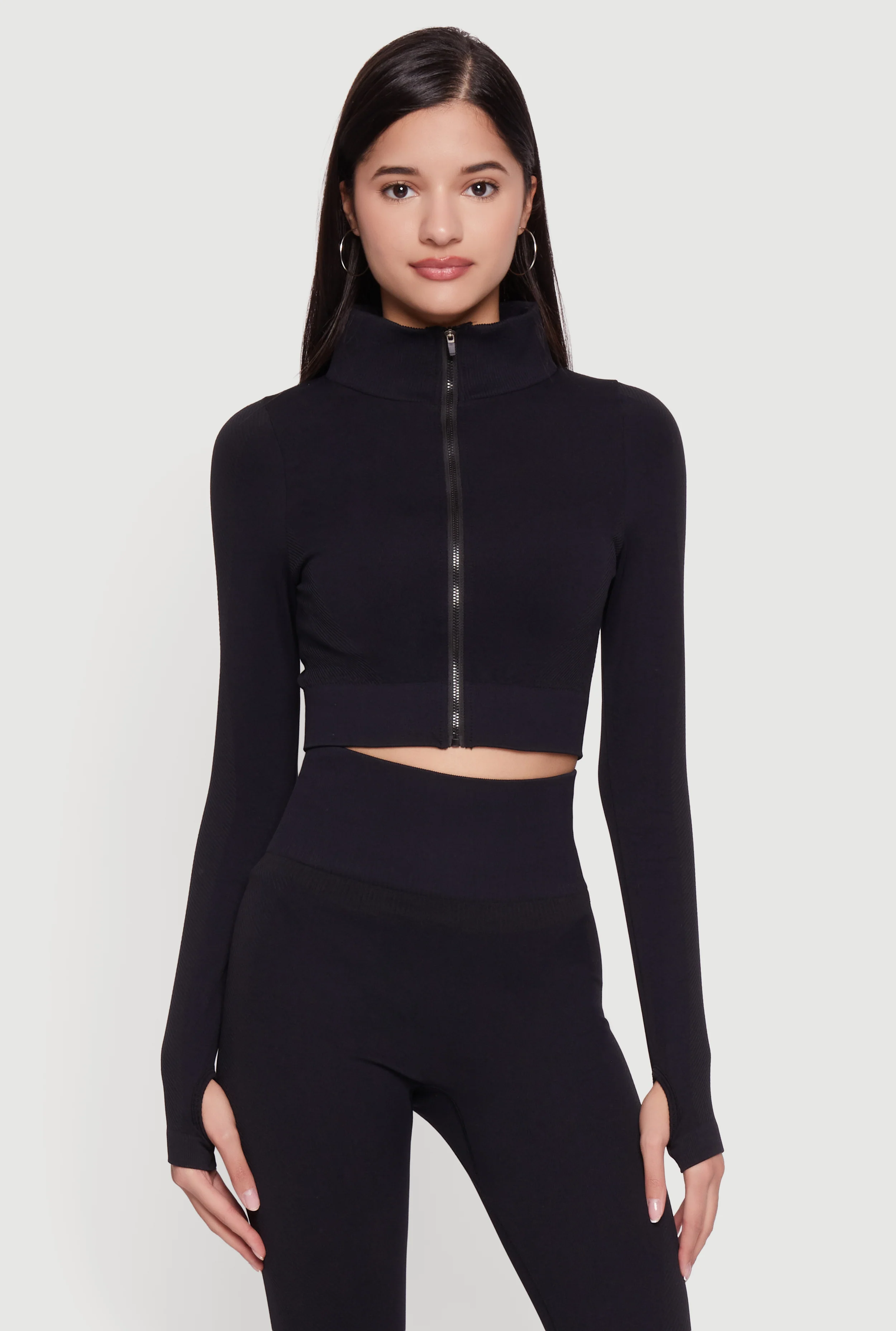 Seamless Compression Rib Zip Front Cropped Active Jacket