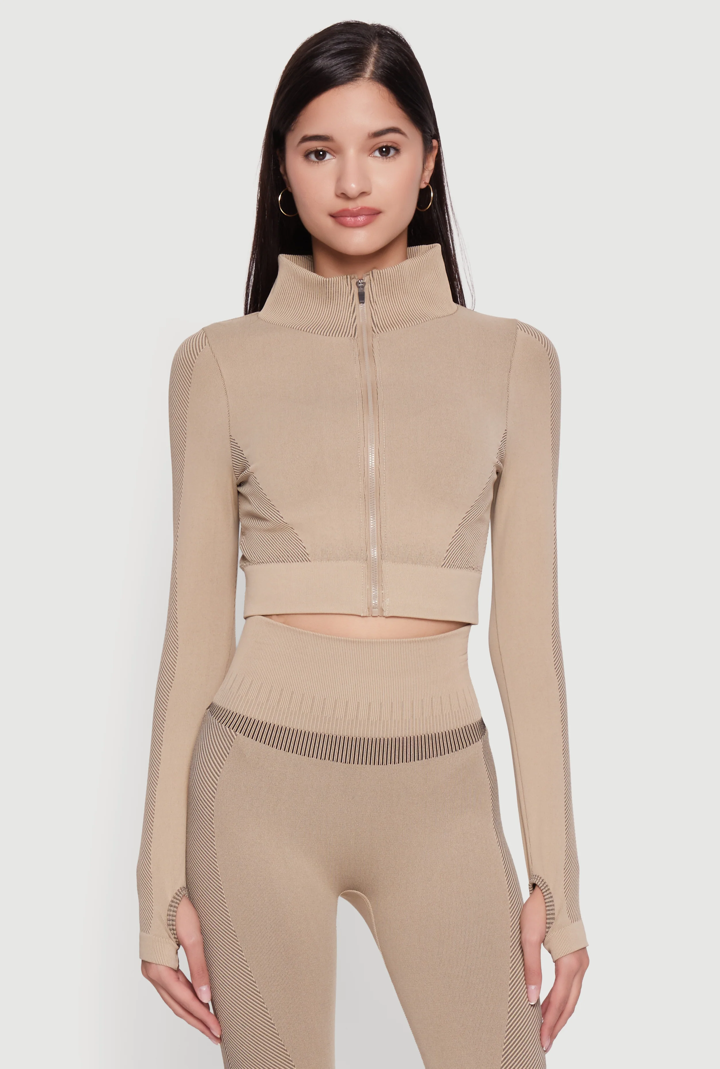 Seamless Compression Rib Zip Front Cropped Active Jacket