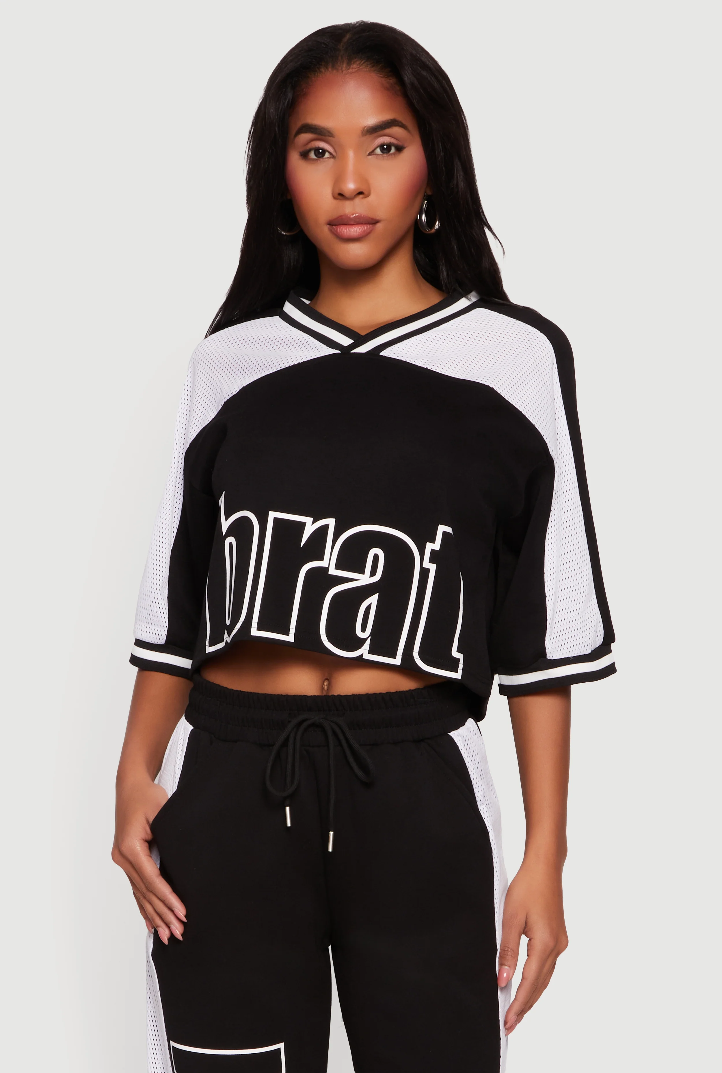 Brat Graphic Cropped Jersey Top