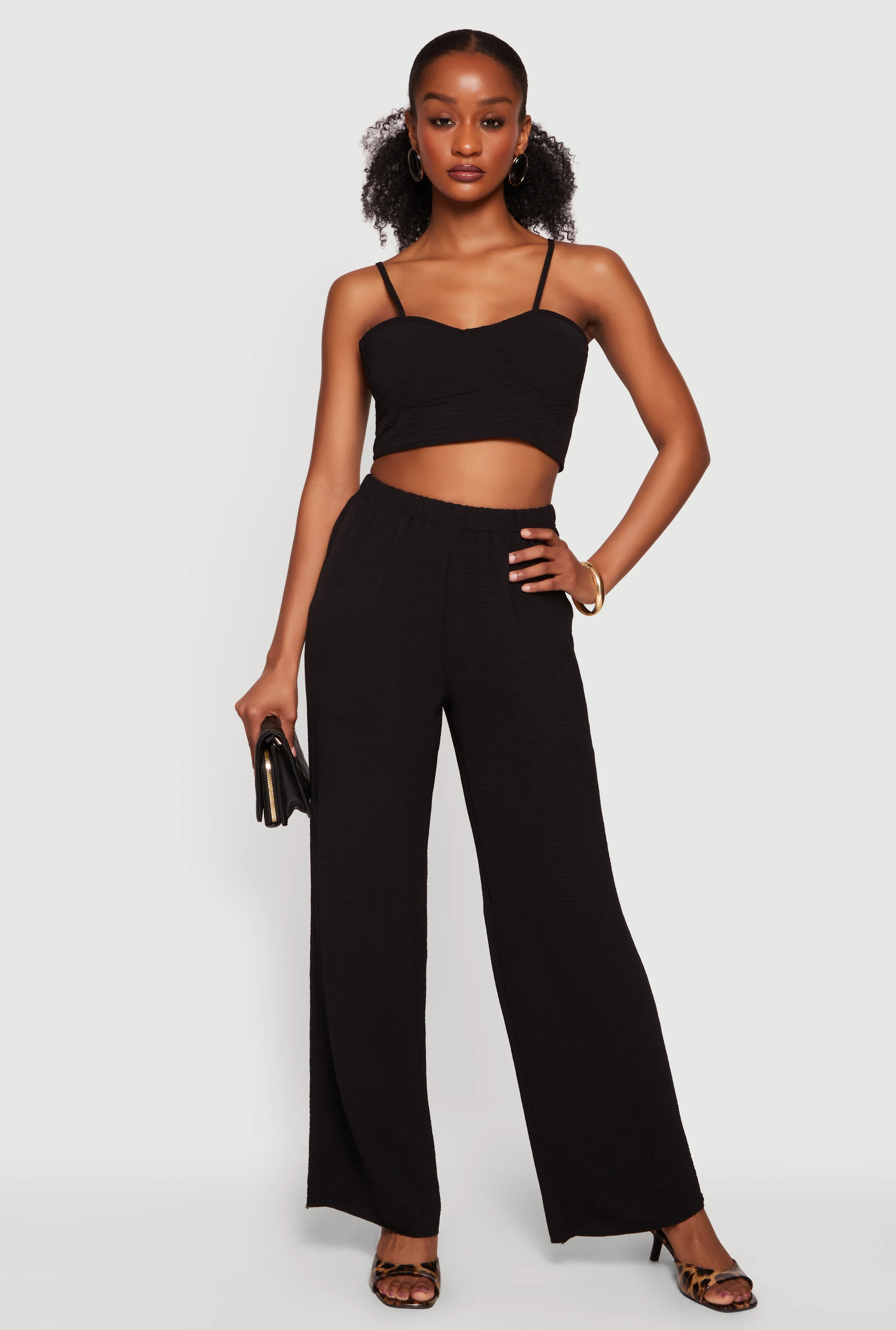 High Waisted Crepe Knit Wide Leg Pants