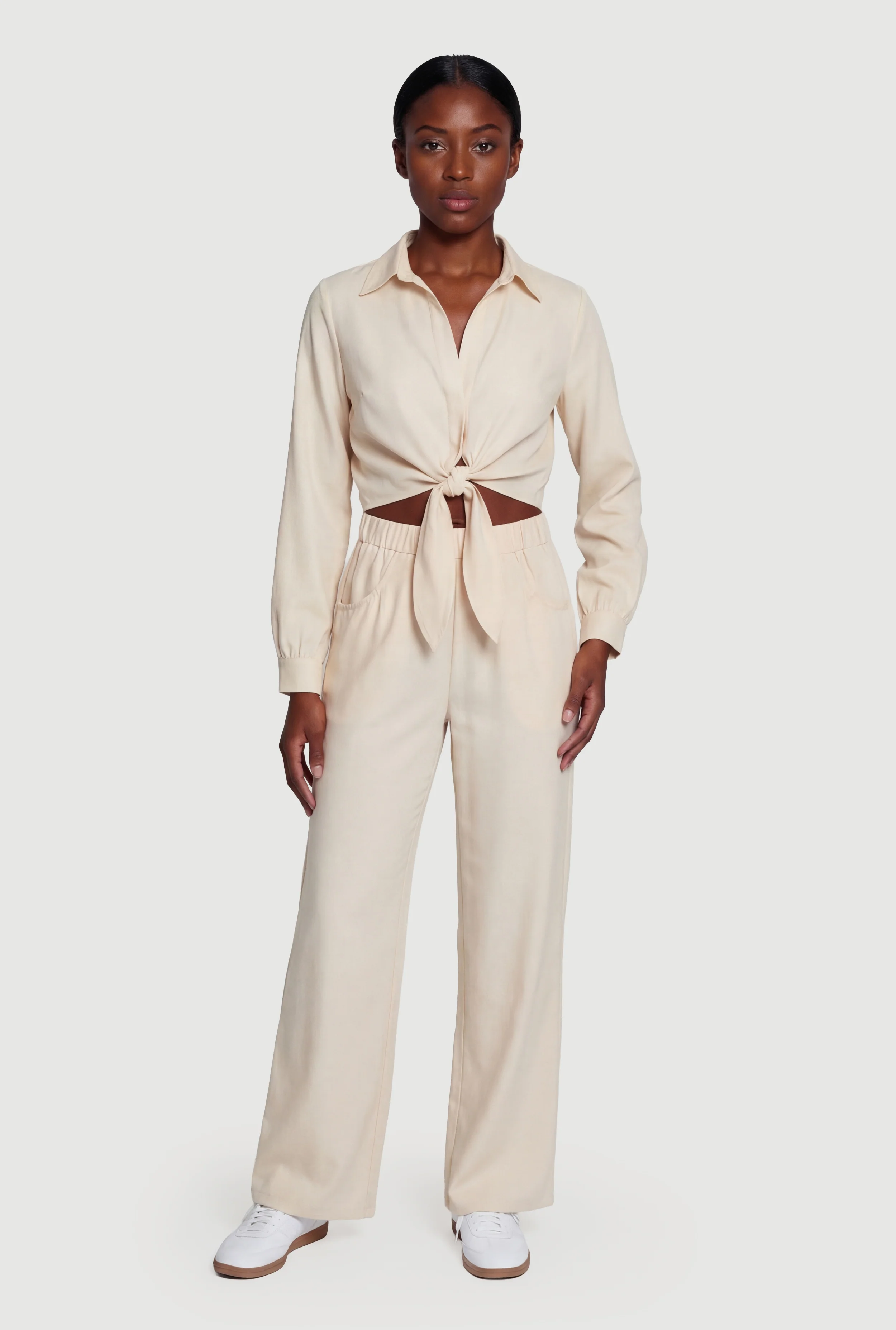 Solid High Waisted Wide Leg Pull On Pants