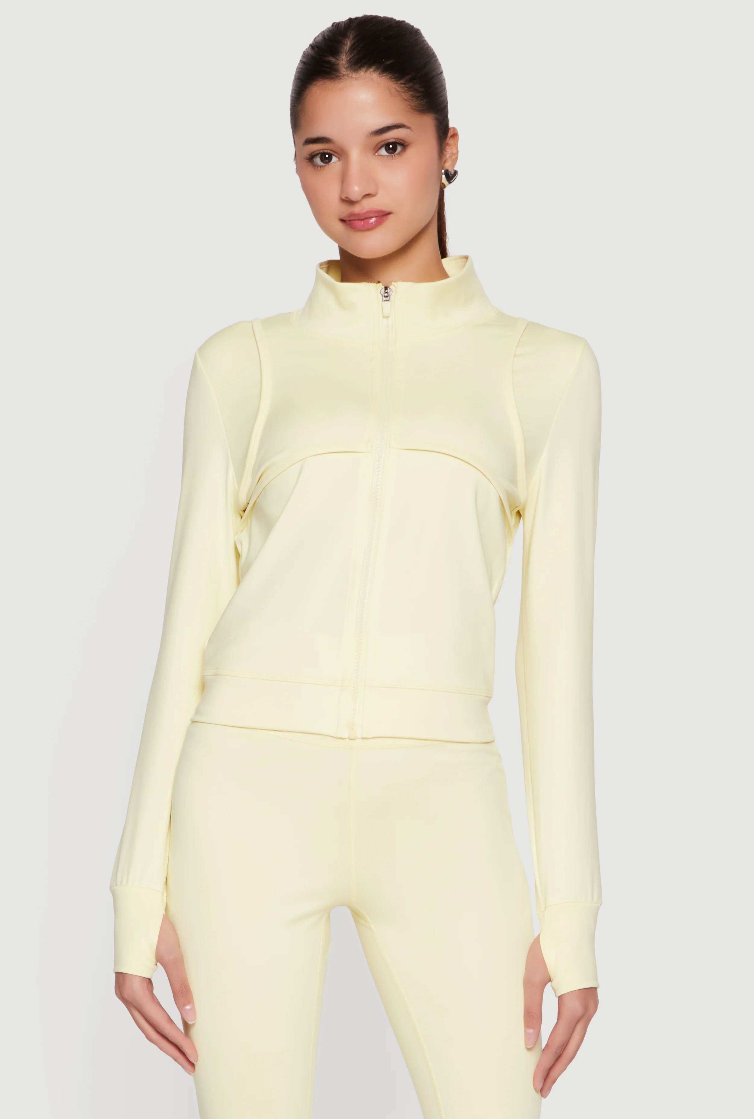 Long Sleeve Mock Neck Yoga Jacket with Thumb Holes