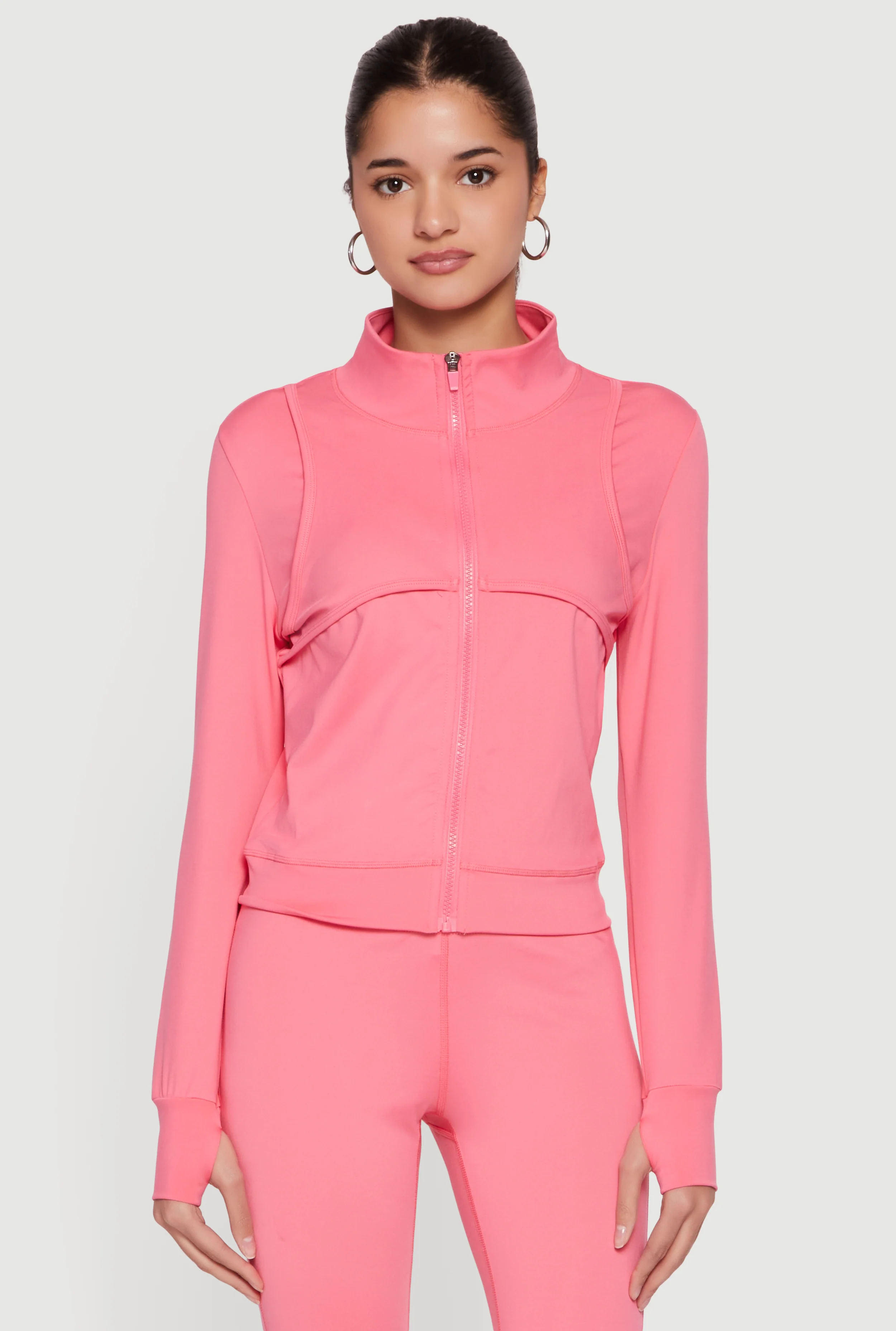 Long Sleeve Mock Neck Yoga Jacket with Thumb Holes