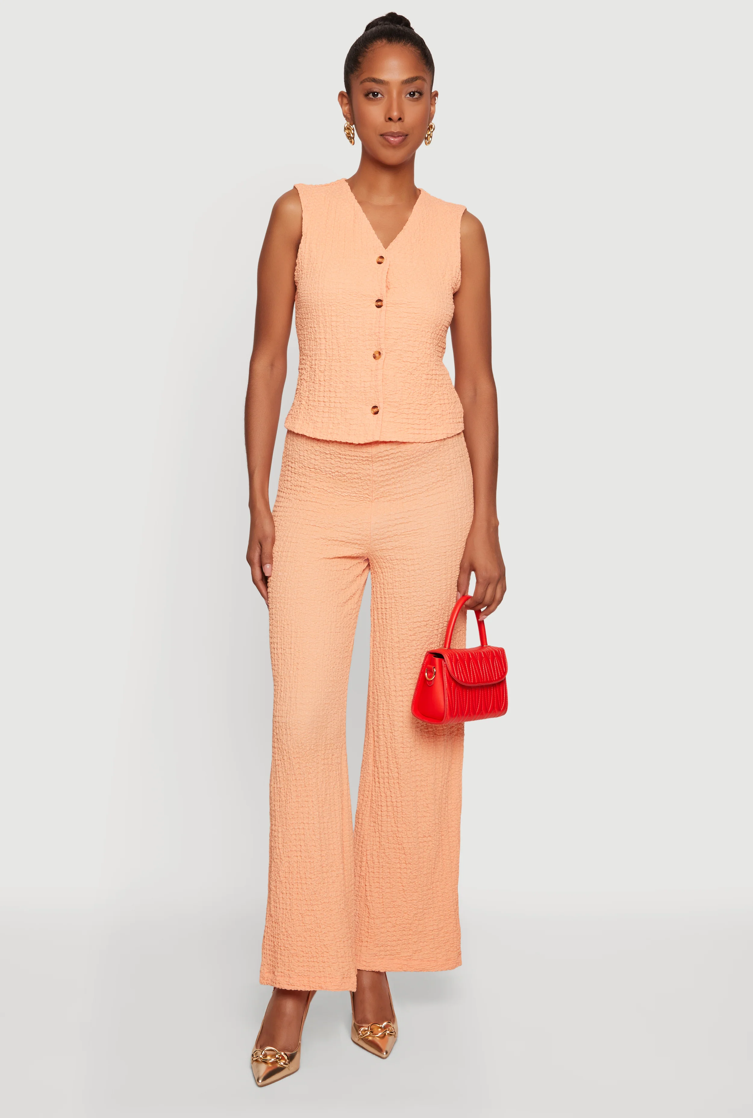 Textured Knit Drawstring High Waisted Pants