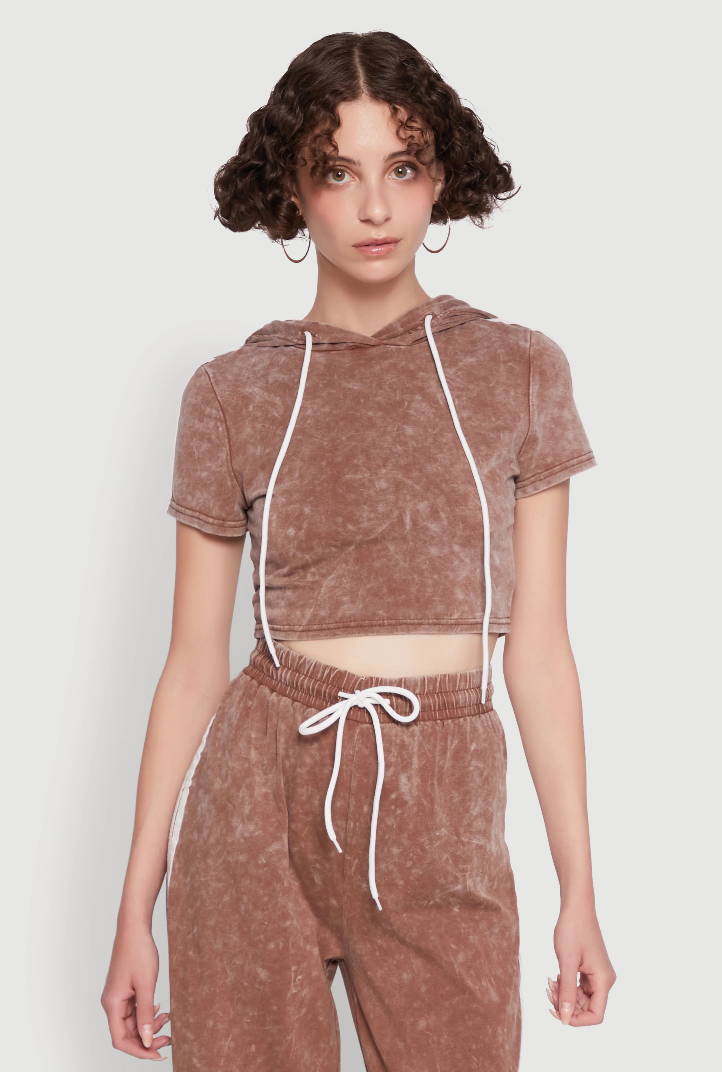 Daisy Mineral Wash Varsity Stripe Hooded Crop Top