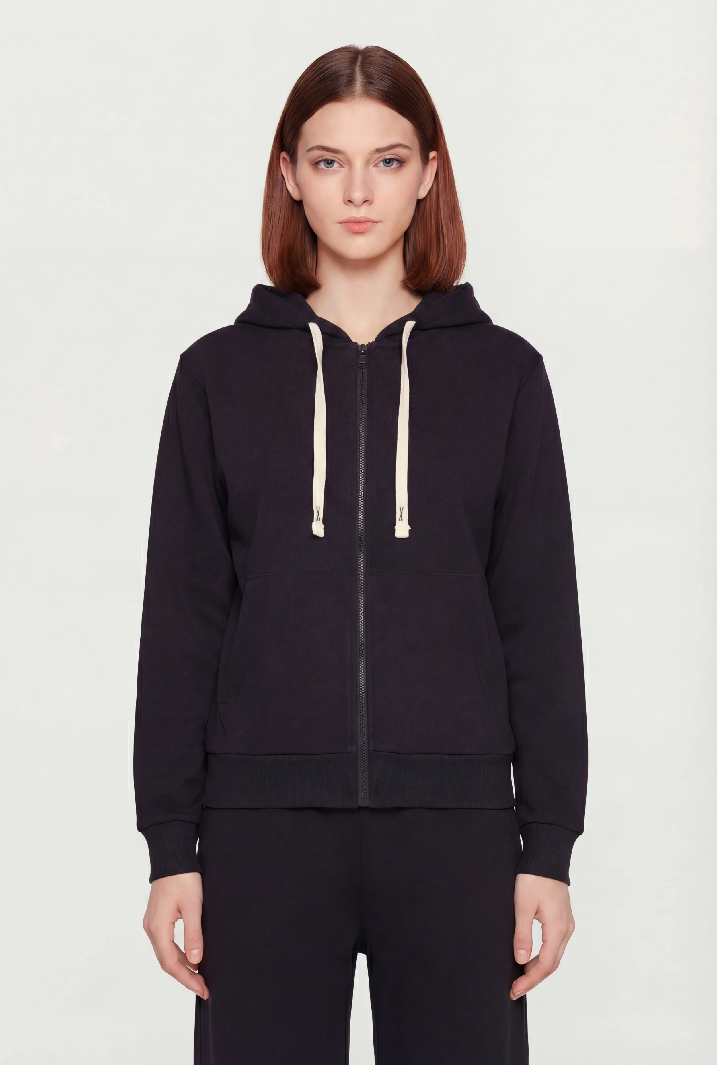 Long Sleeve Zip Front Drawstring Hoodie