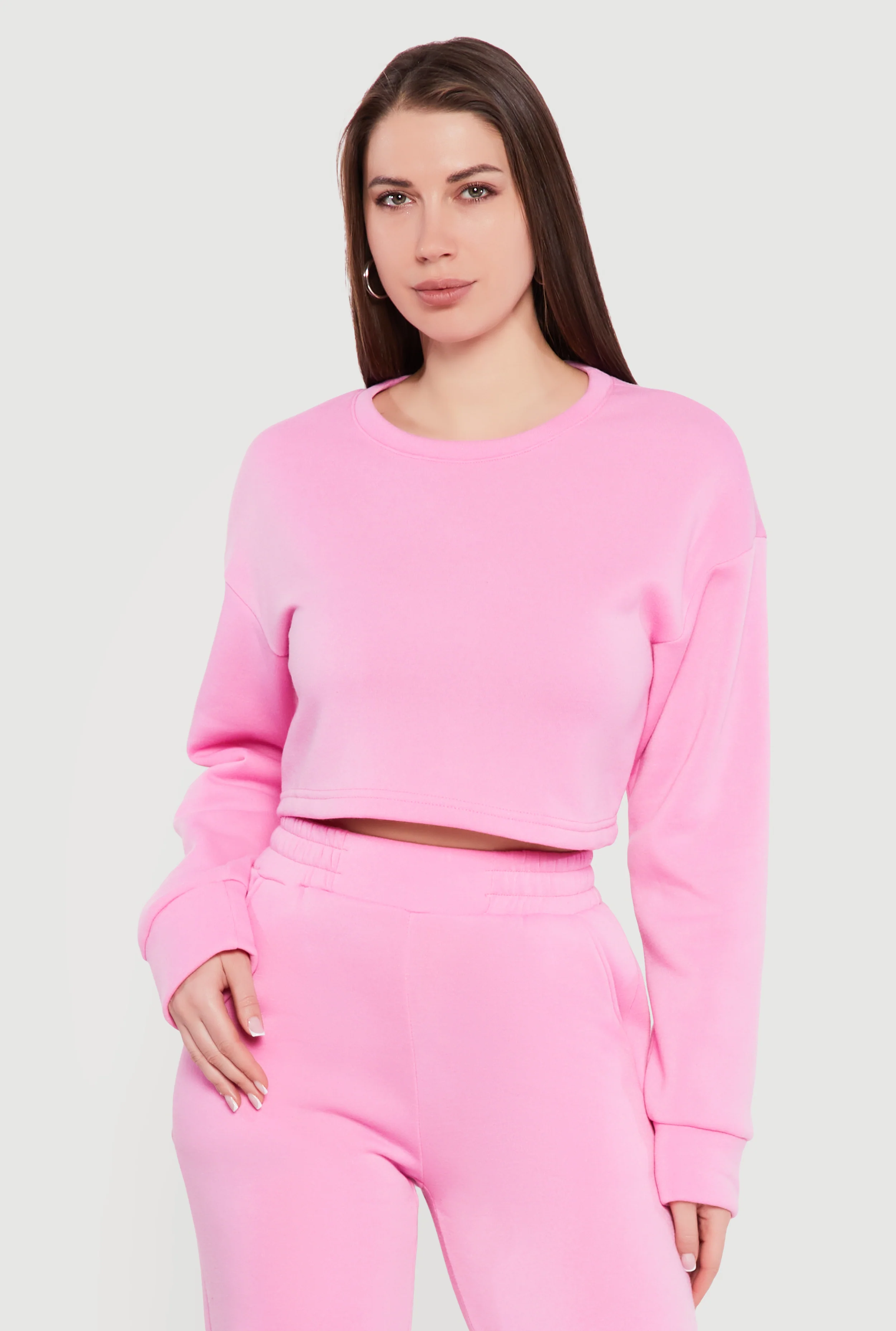 Cropped Long Sleeve Crew Neck Sweatshirt