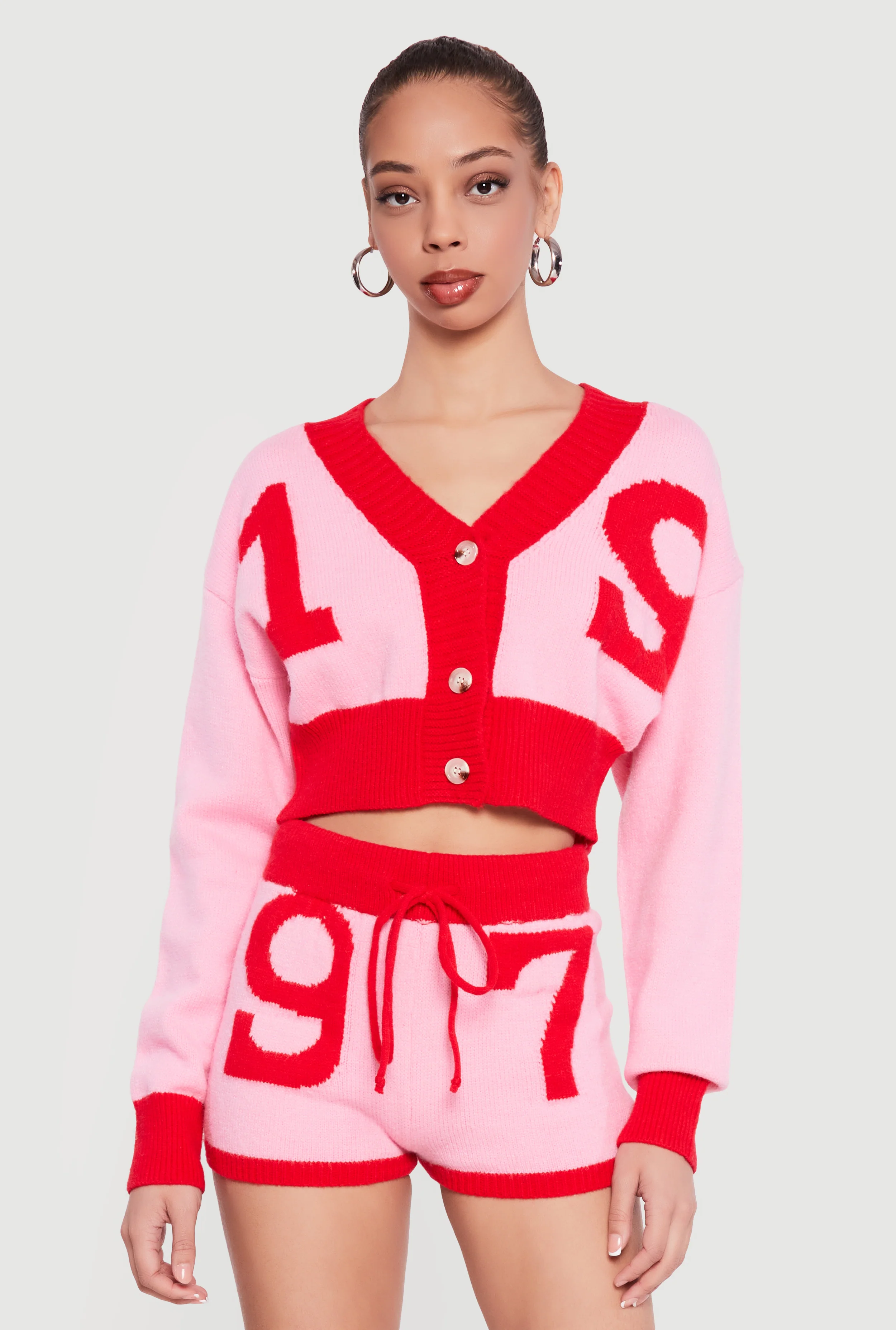 Cropped 19 Graphic Button Front Cardigan