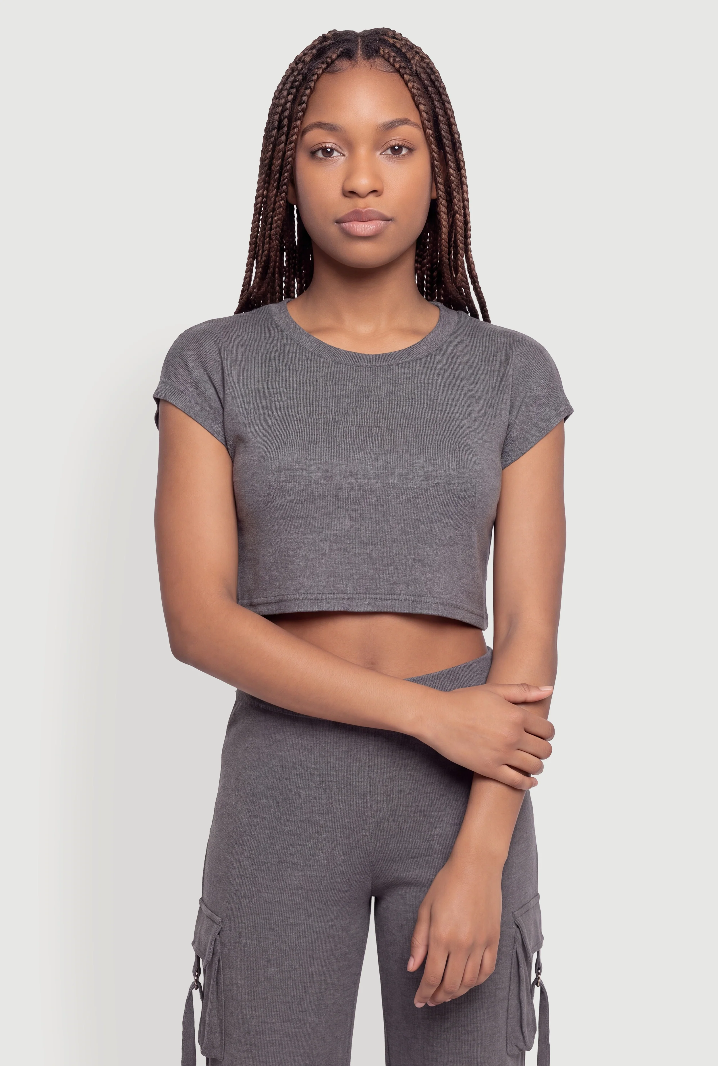 Brushed Knit Crew Neck Crop Top