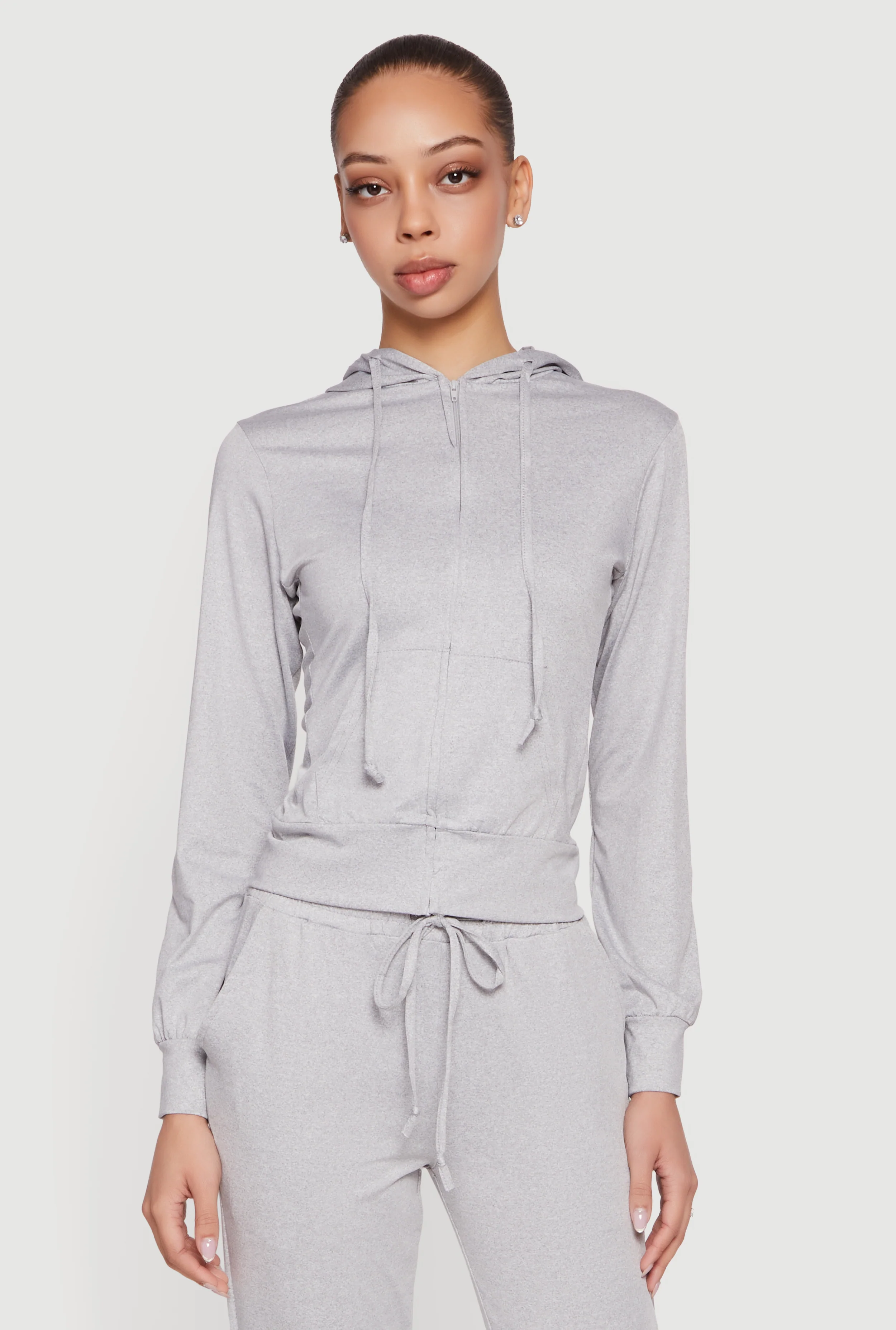 Zip Front Drawstring Hooded Track Jacket