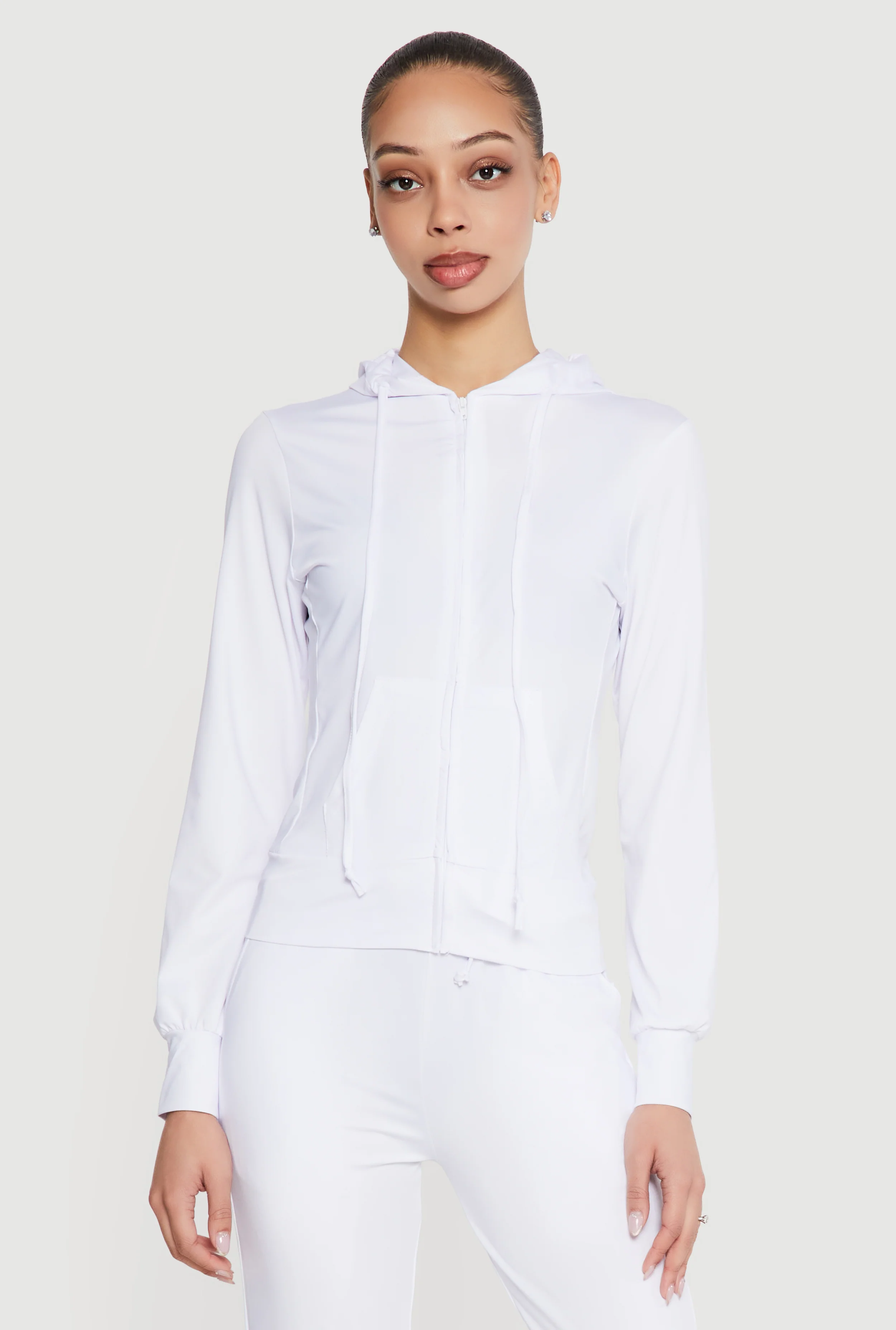 Zip Front Drawstring Hooded Track Jacket