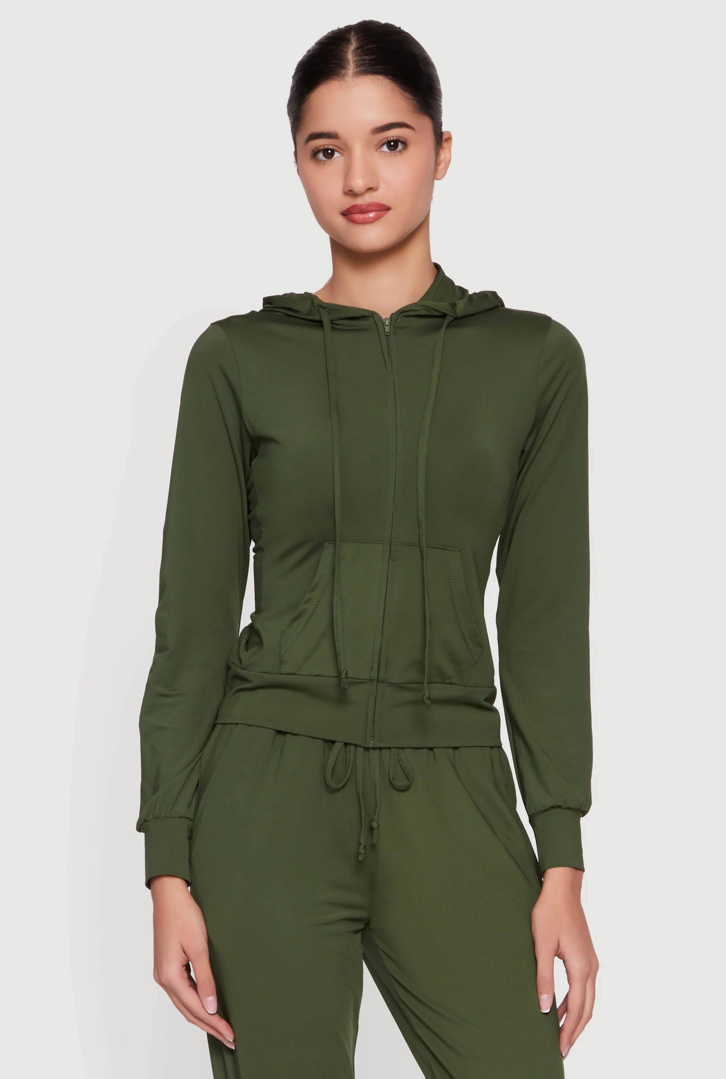 Zip Front Drawstring Hooded Track Jacket