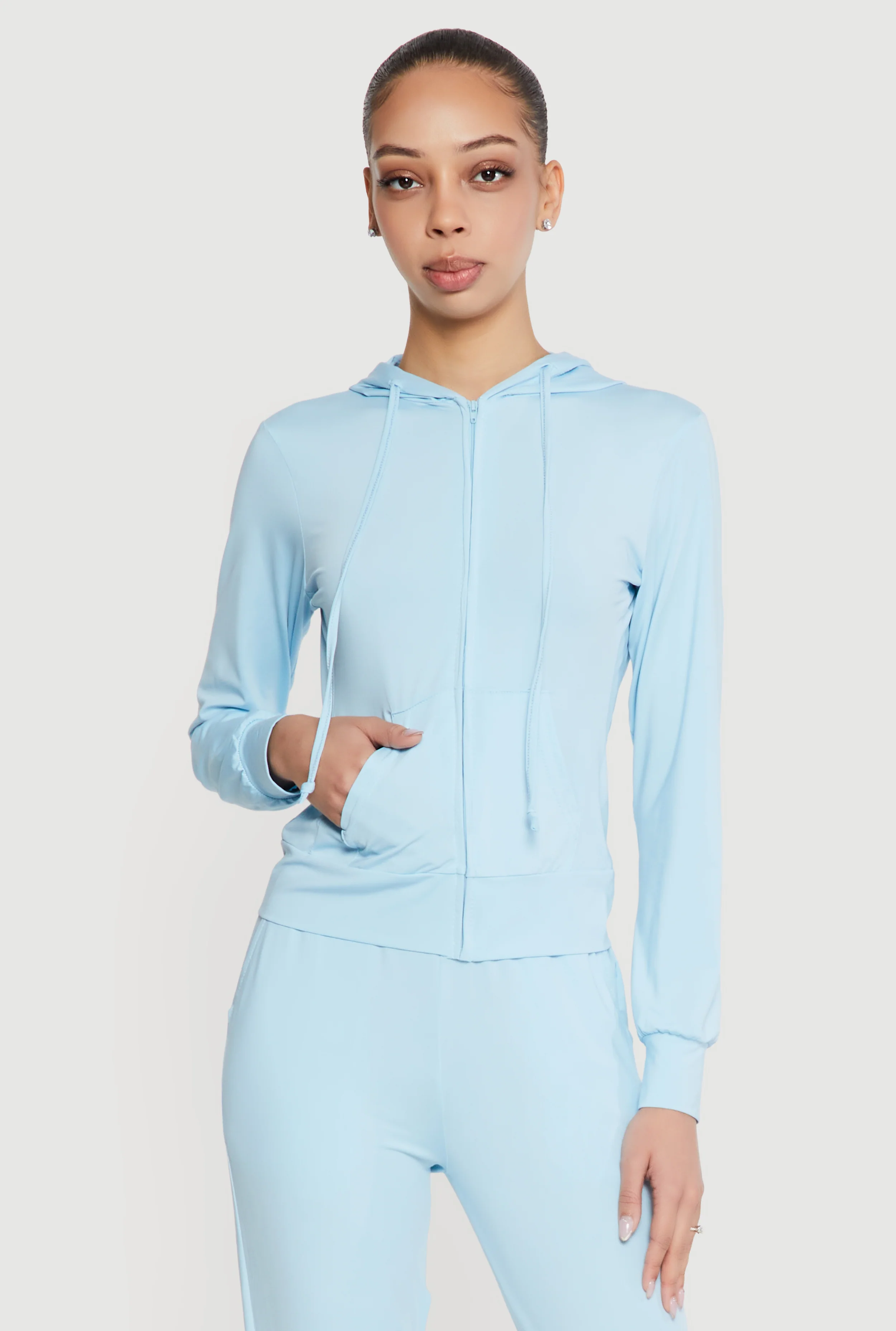 Zip Front Drawstring Hooded Track Jacket