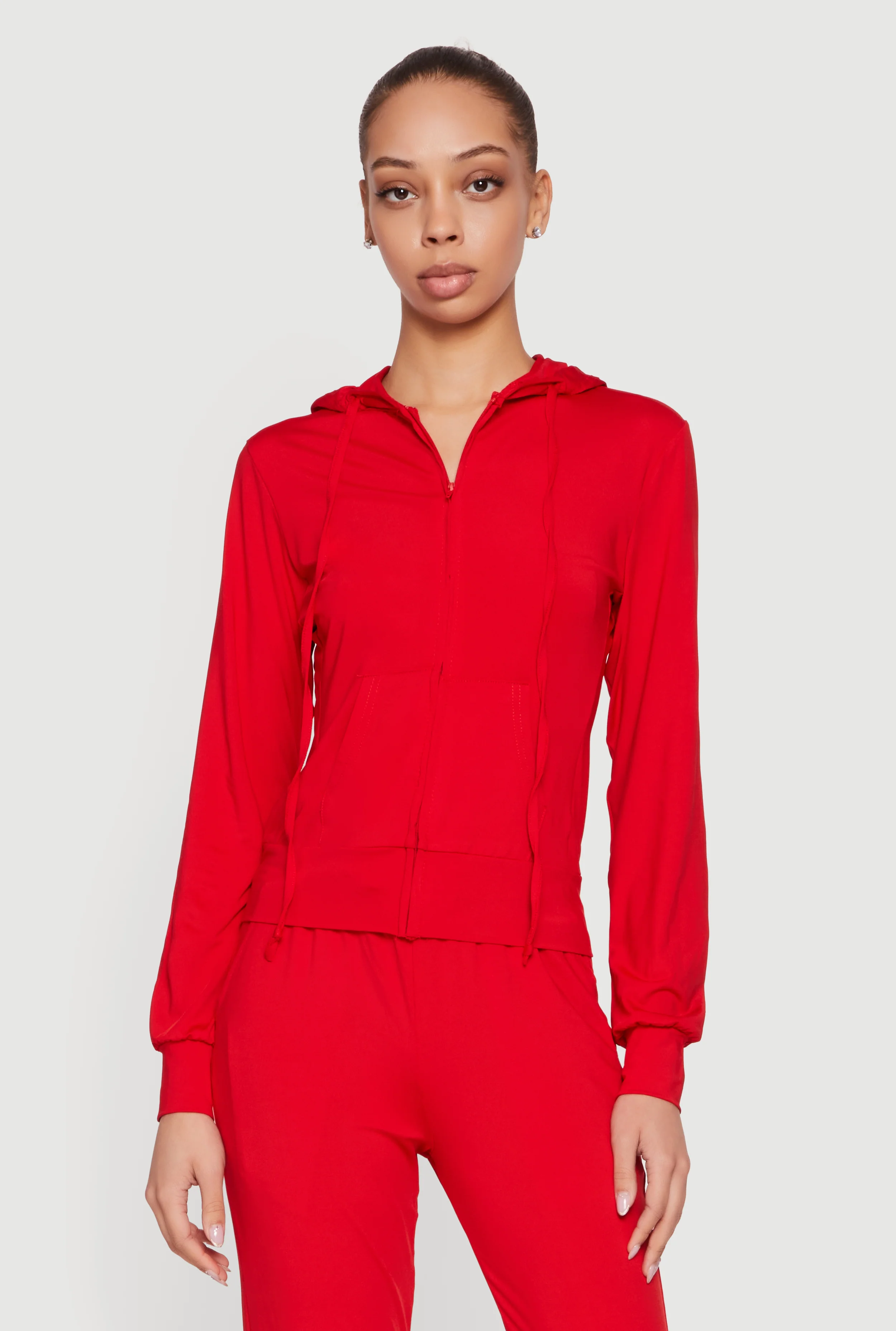 Zip Front Drawstring Hooded Track Jacket