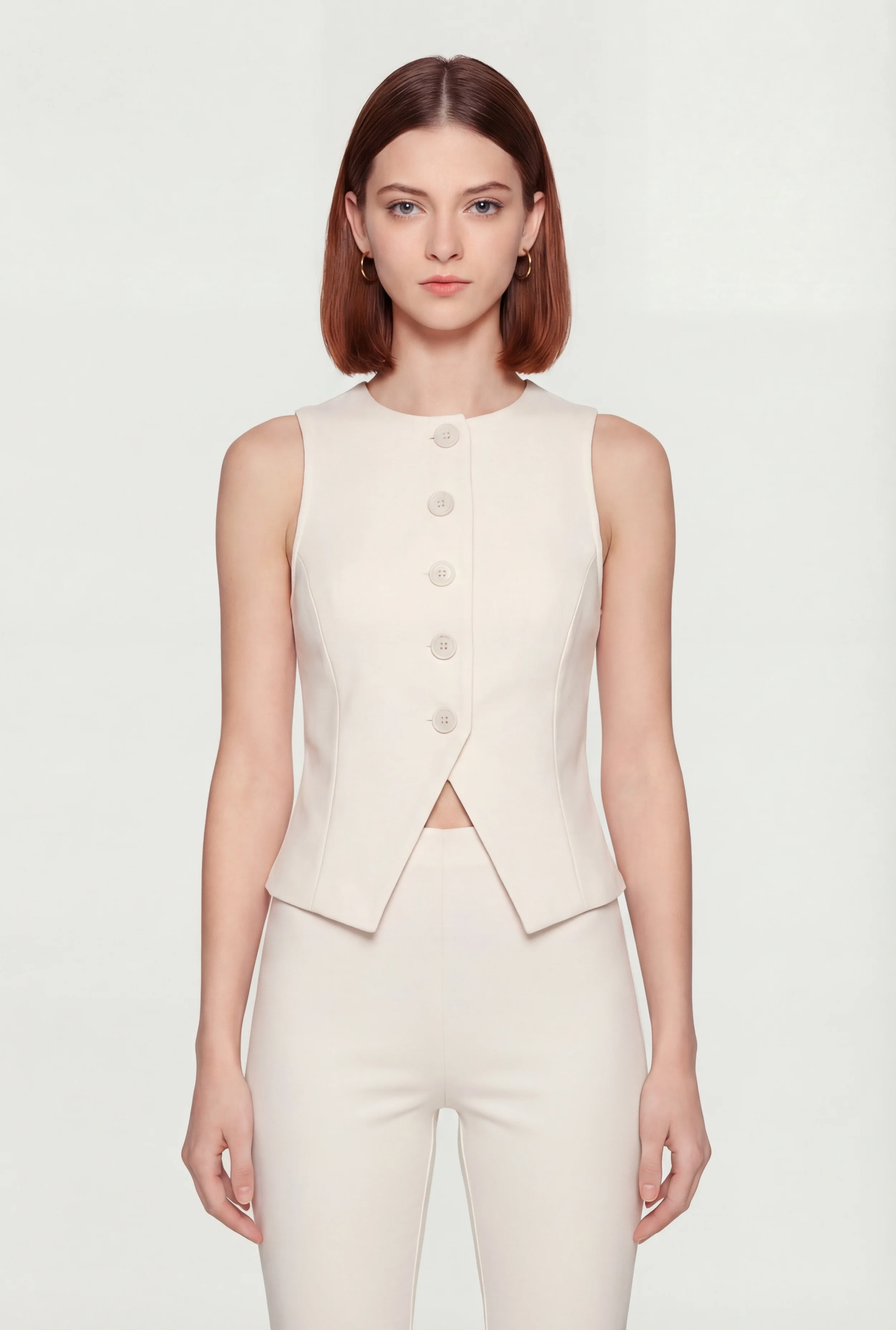 Front Slit Crepe Knit Blazer Vest