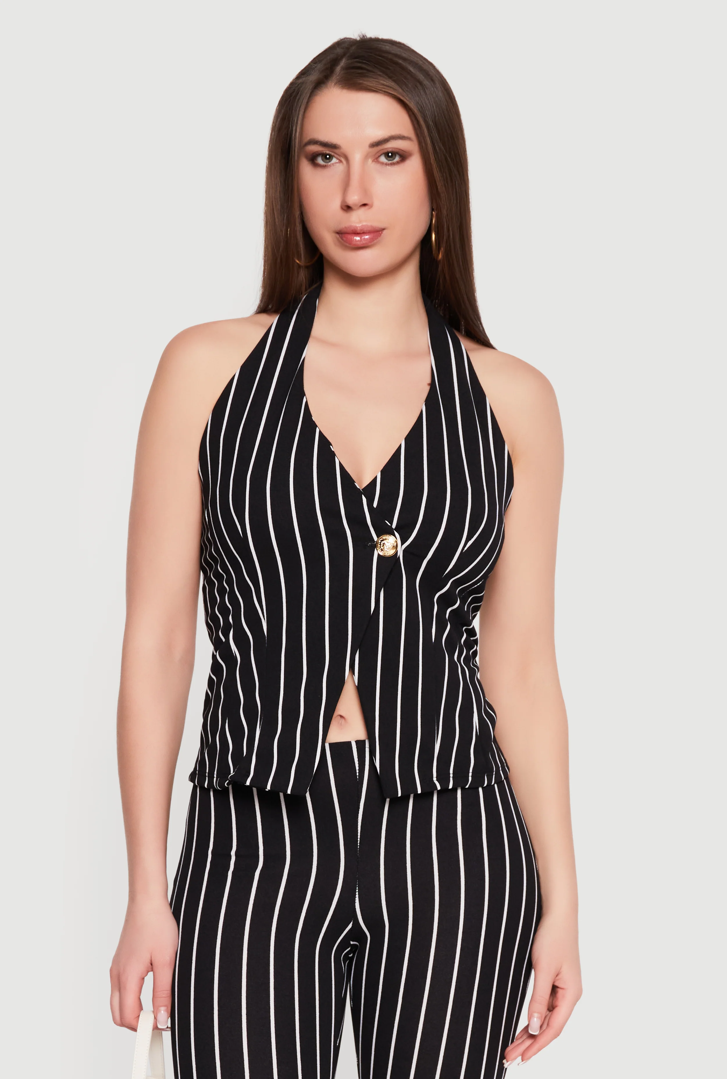 Striped Halter Blazer Vest