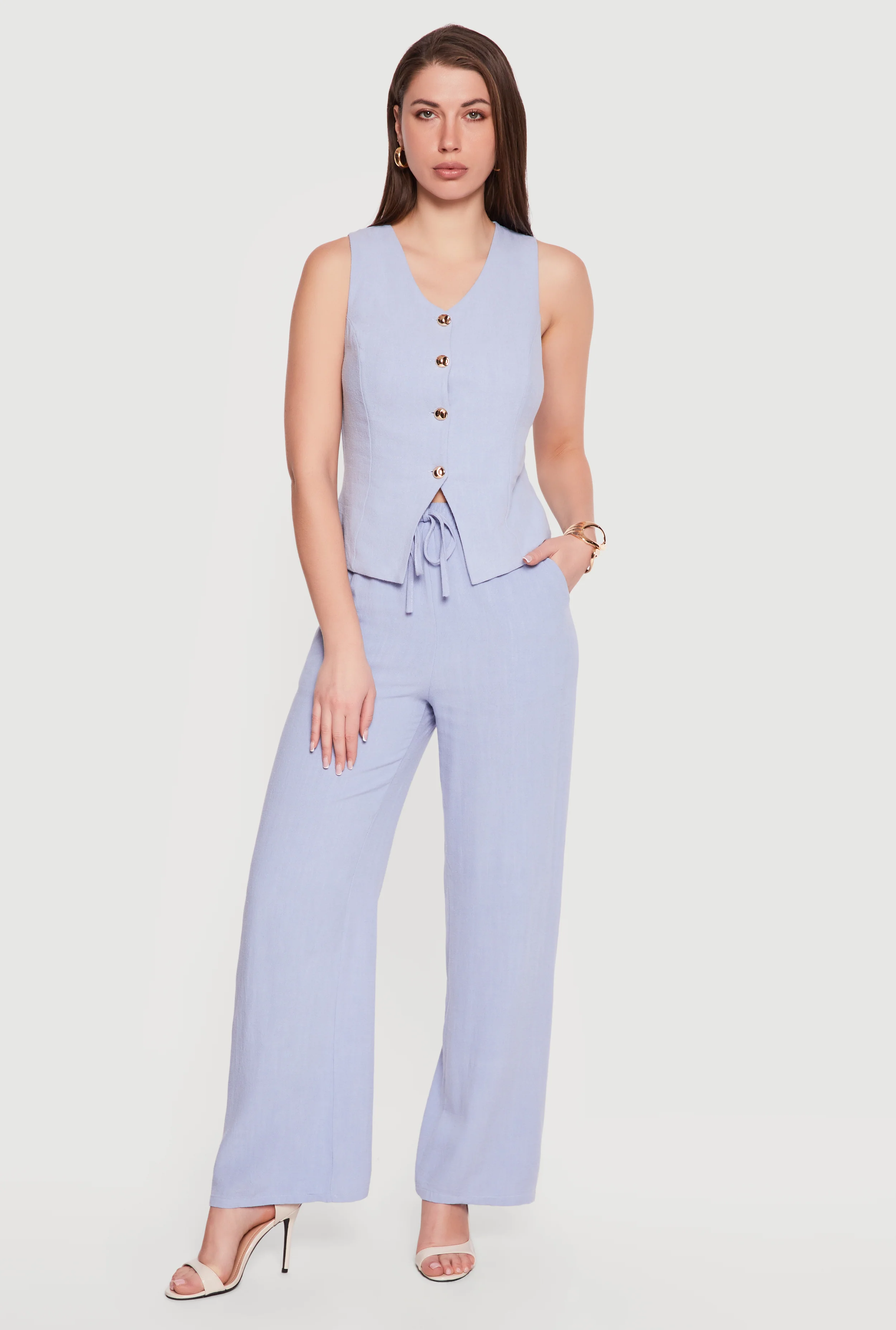 Linen High Waisted Wide Leg Pull On Pants