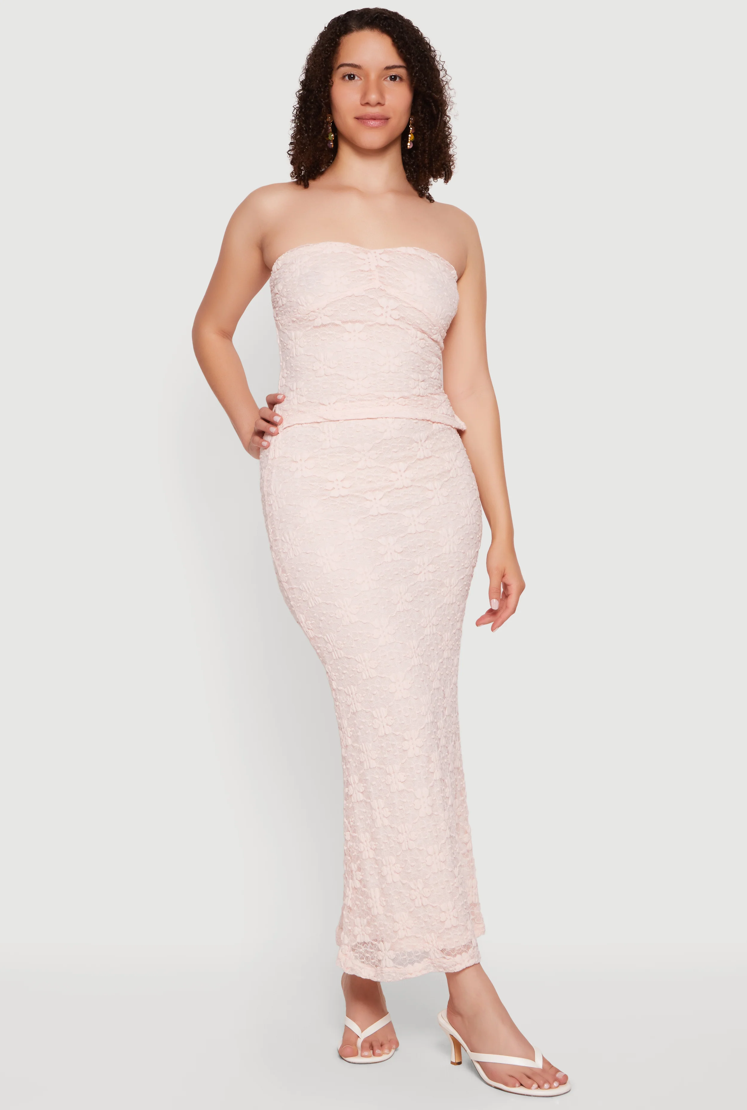 Floral Lace Overlay Maxi Pencil Skirt