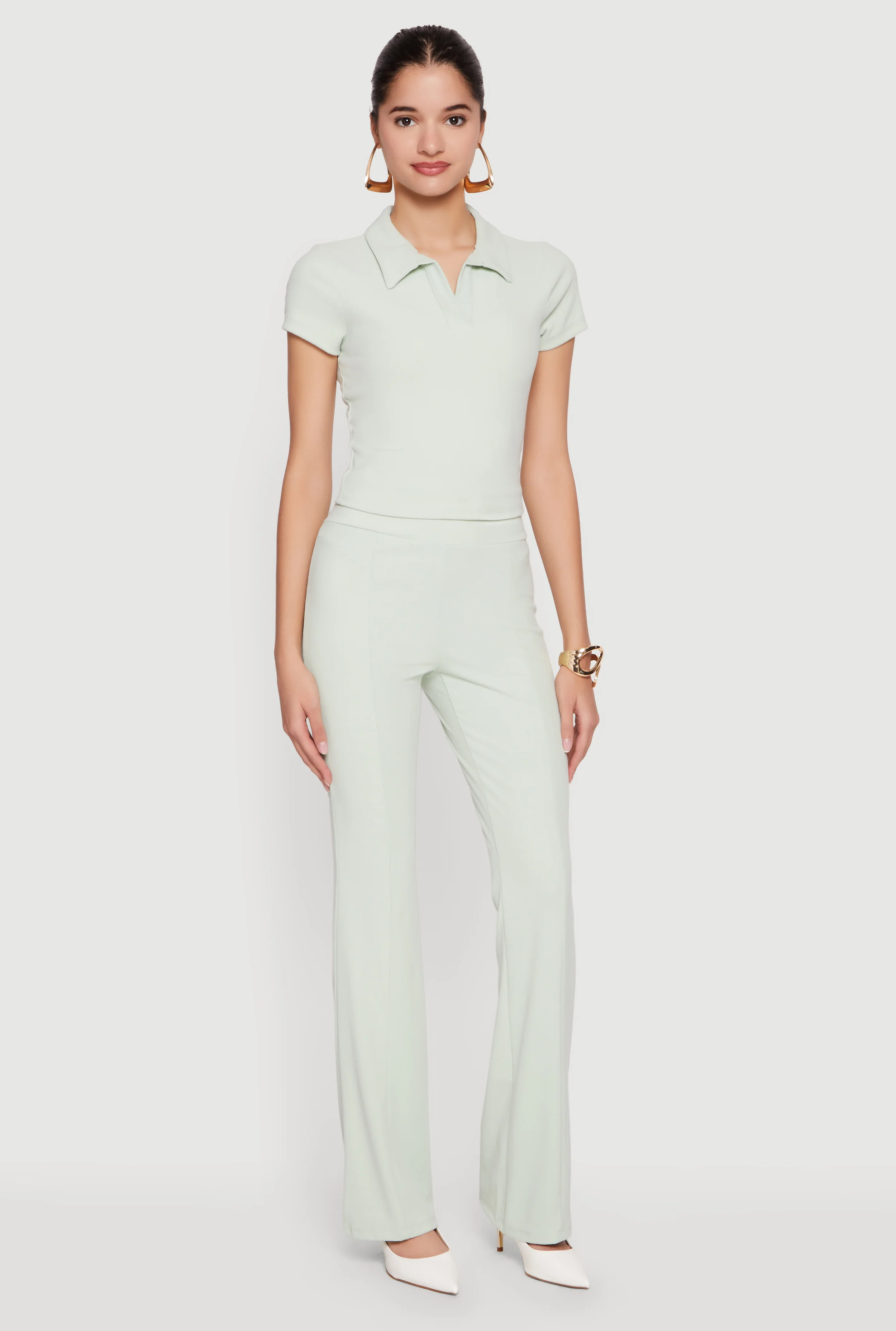 Brushed Rib Knit High Waisted Slim Leg Pants