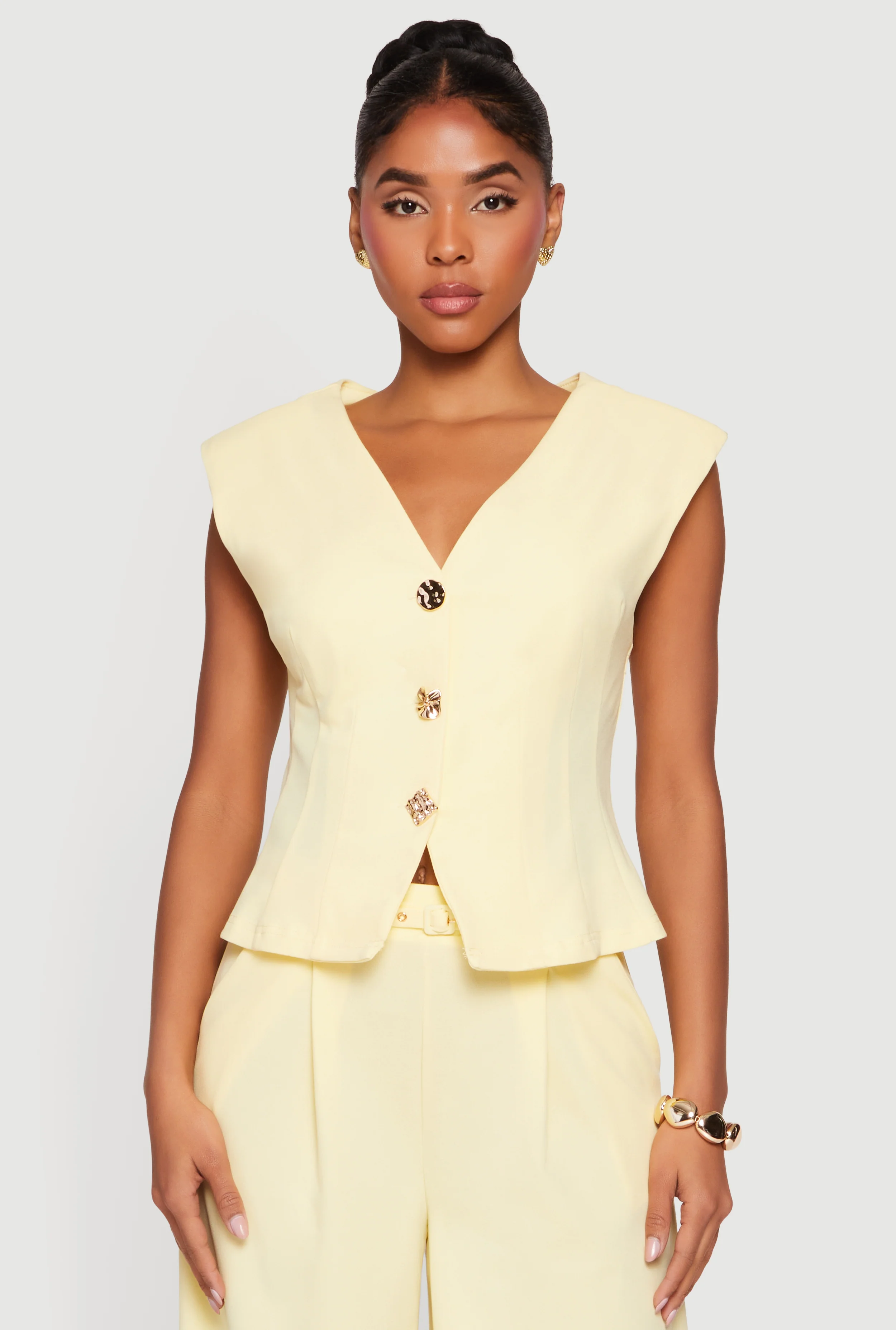 Metallic Button Front Crepe Knit Waistcoat