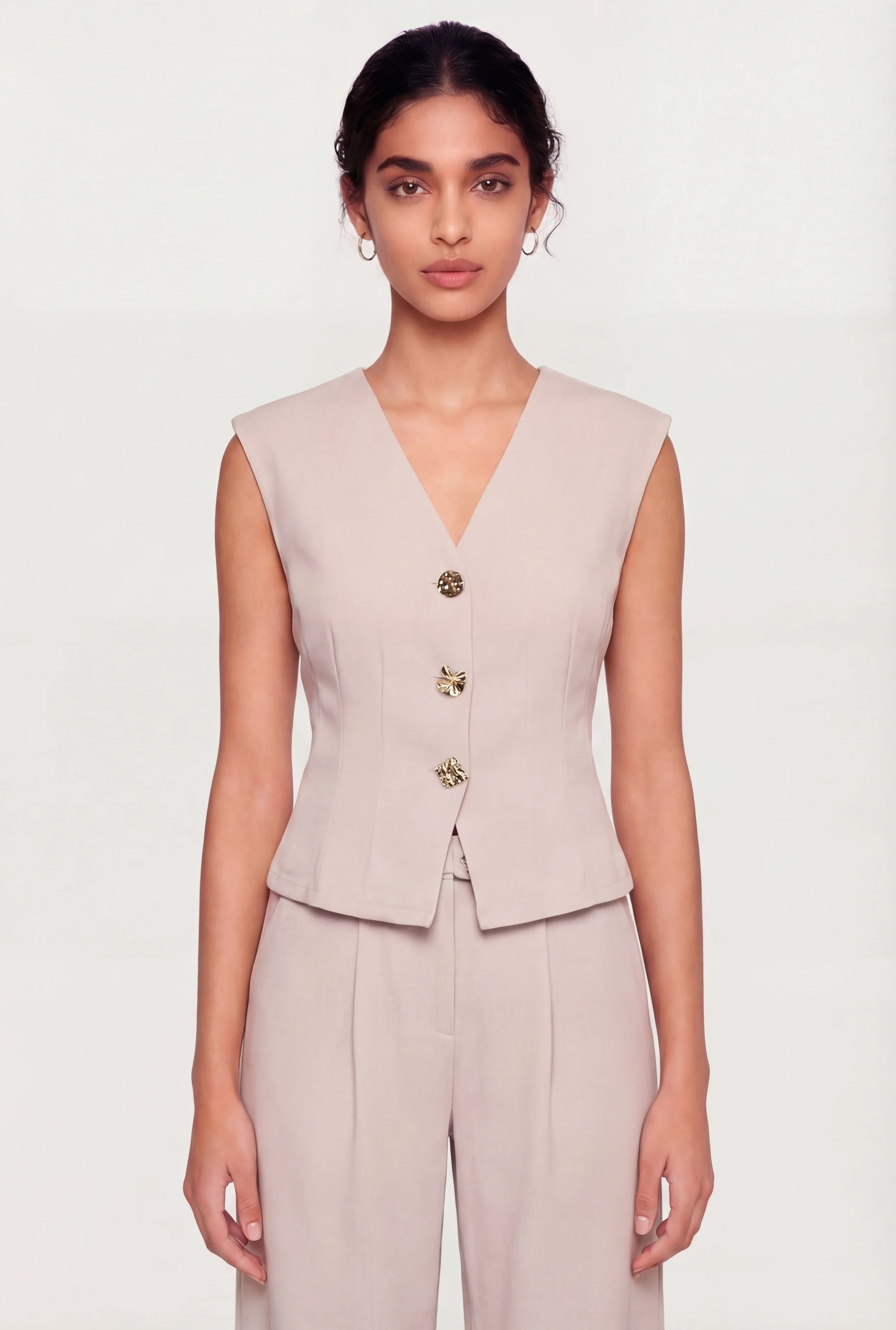 Metallic Button Front Crepe Knit Waistcoat
