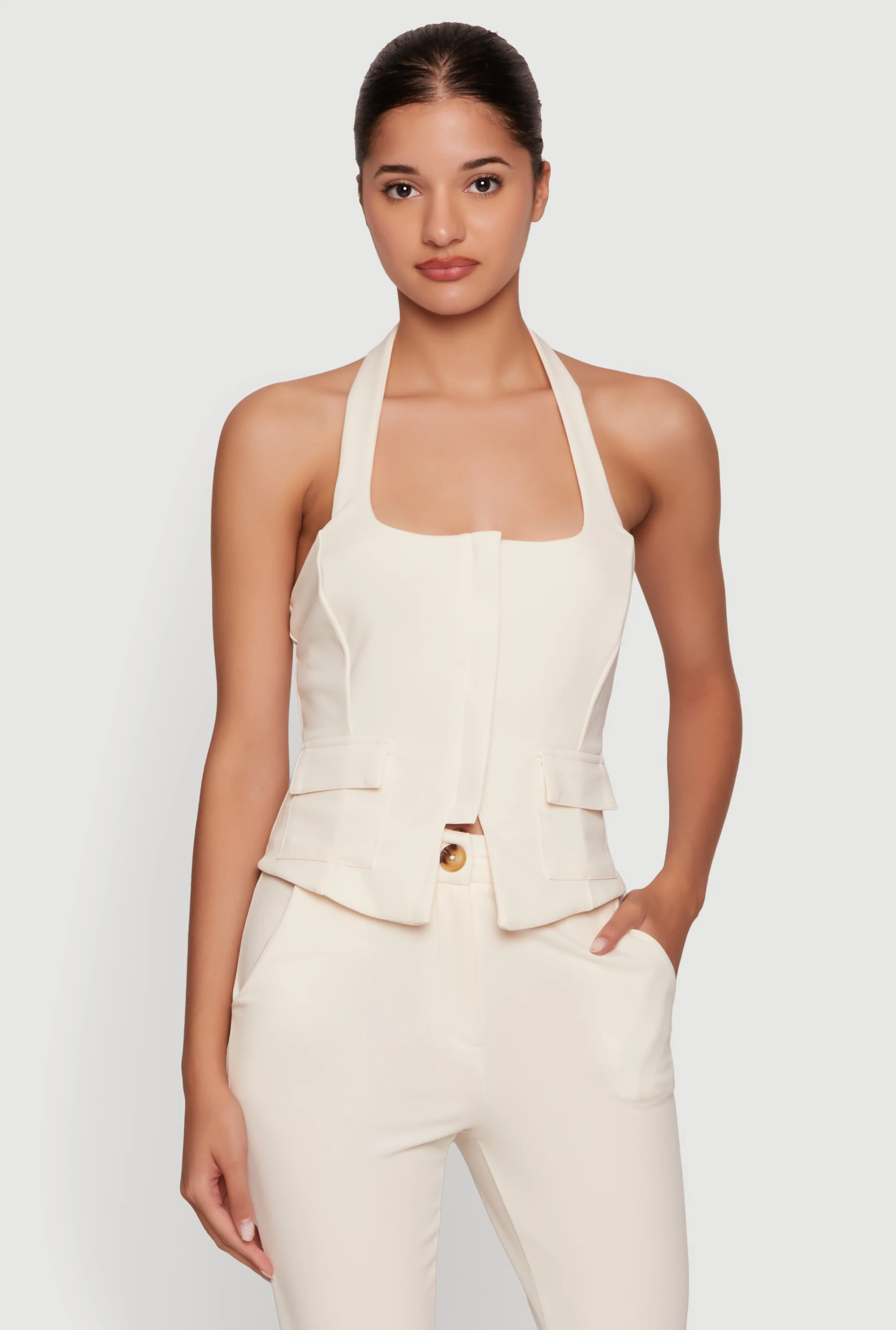Zip Front Halter Blazer Vest