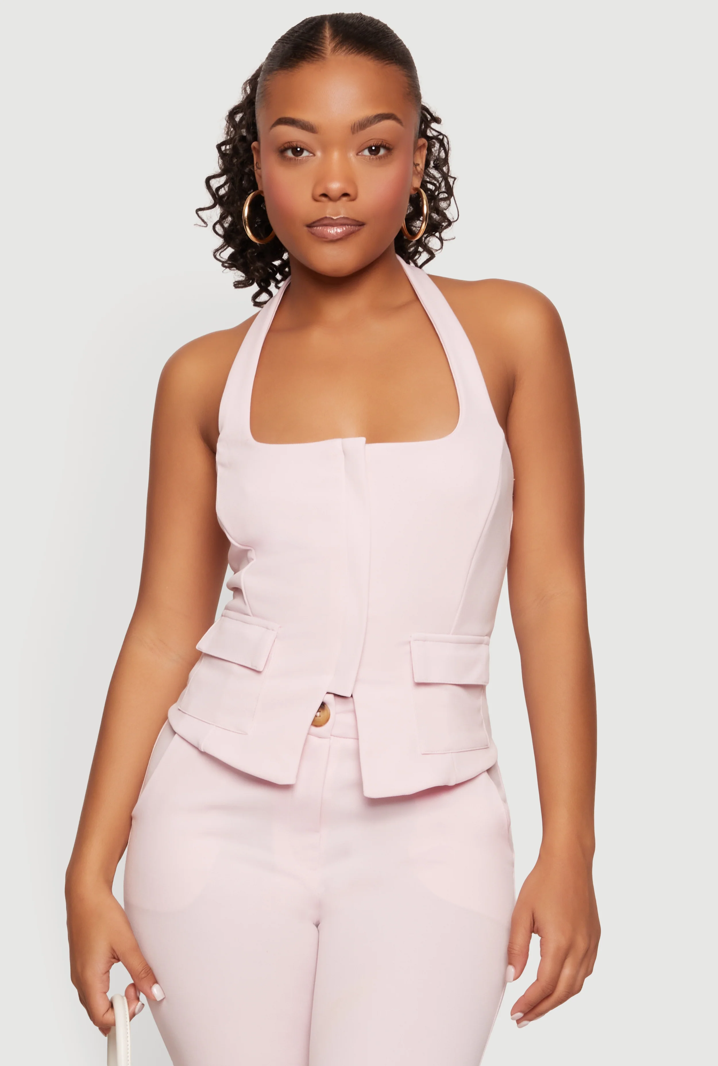 Zip Front Halter Blazer Vest