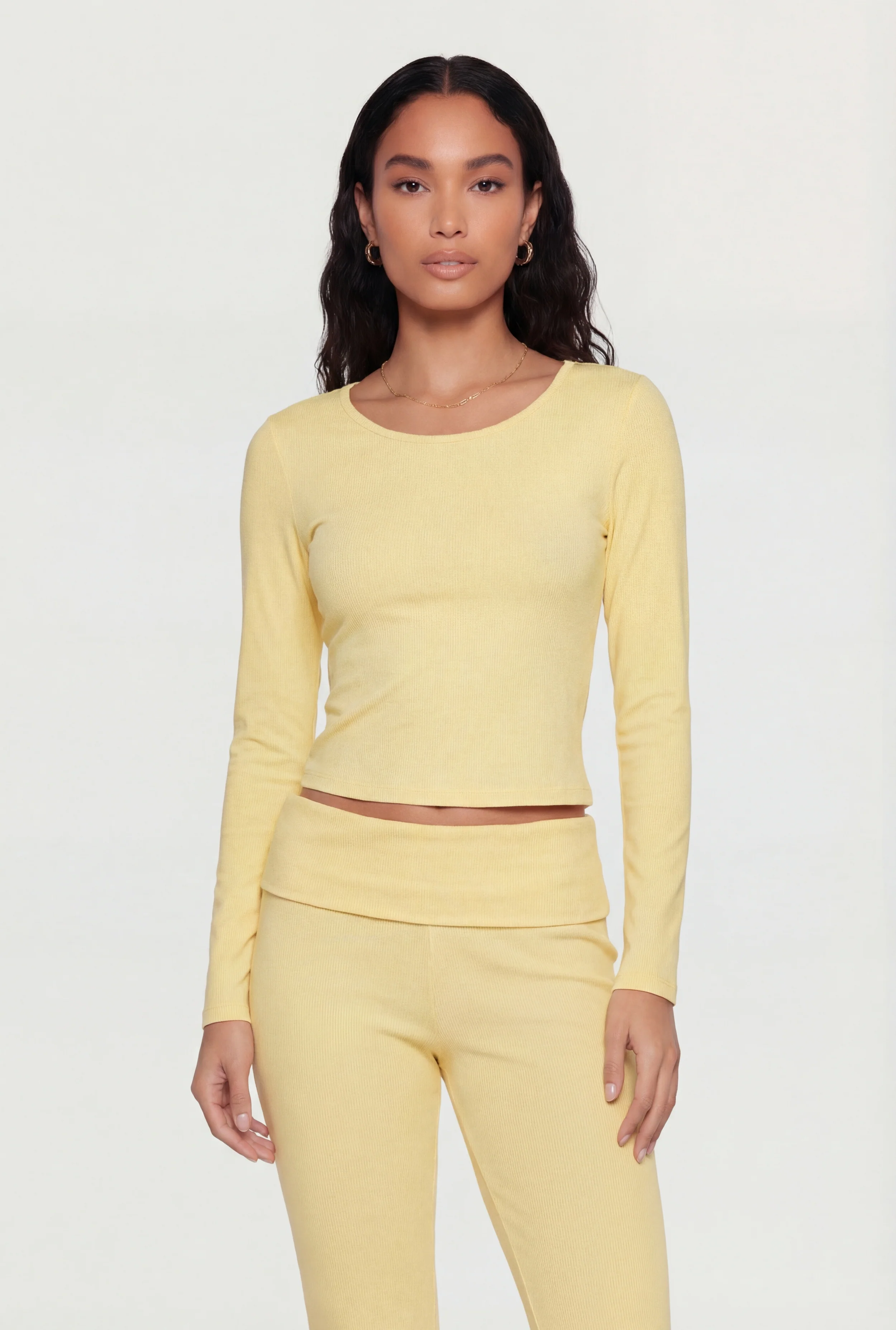 Rib Knit Long Sleeve Crew Neck Crop Top