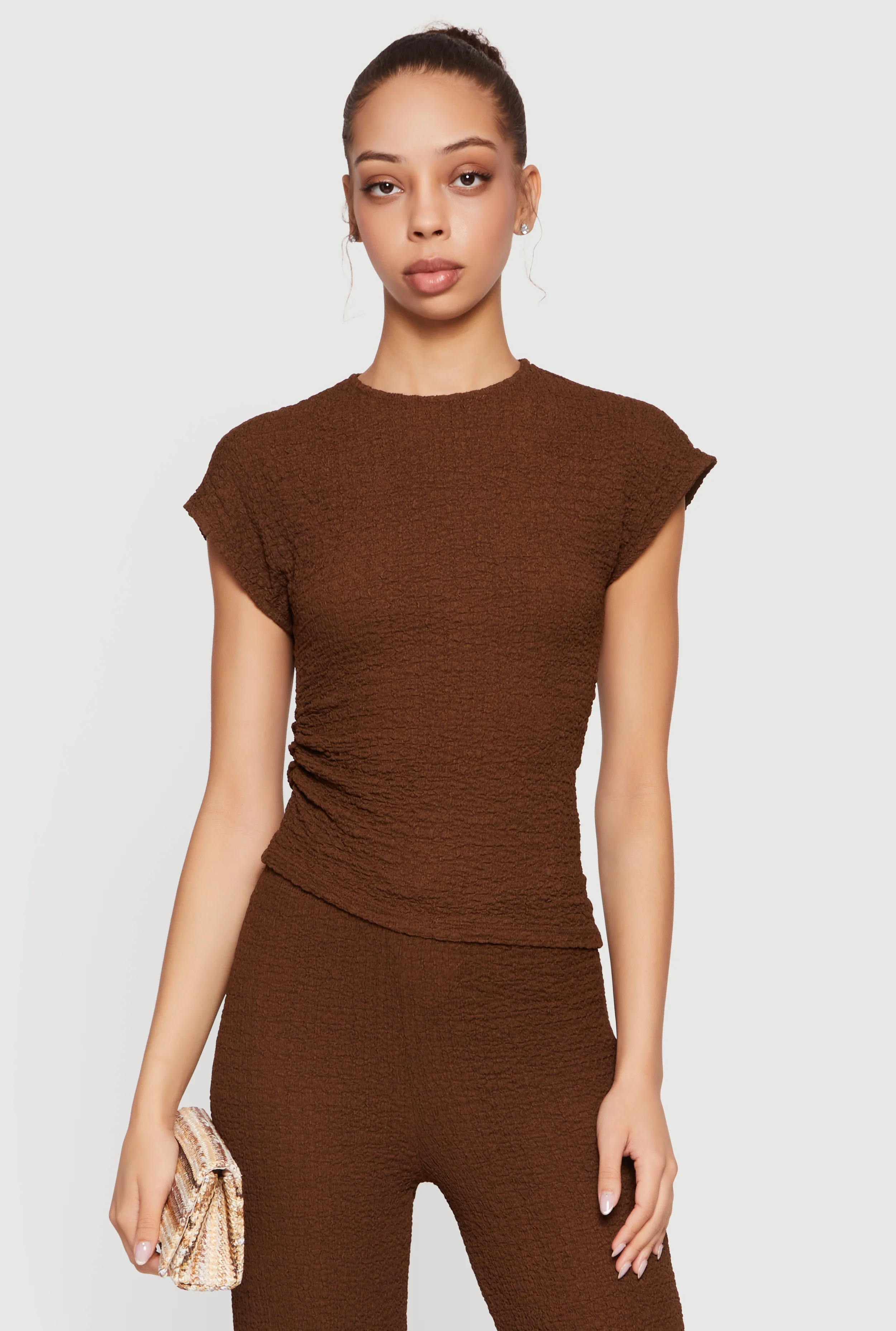 Textured Knit Asymmetrical Ruched Side Blouse