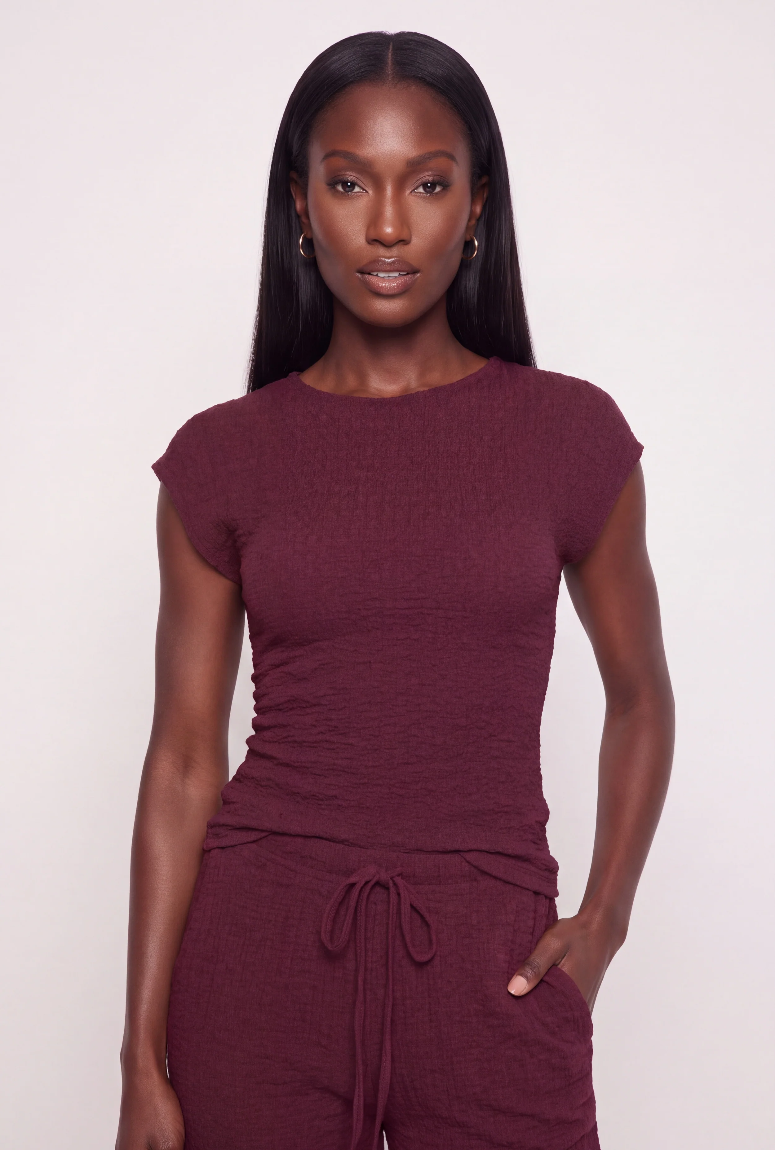 Textured Knit Asymmetrical Ruched Side Blouse