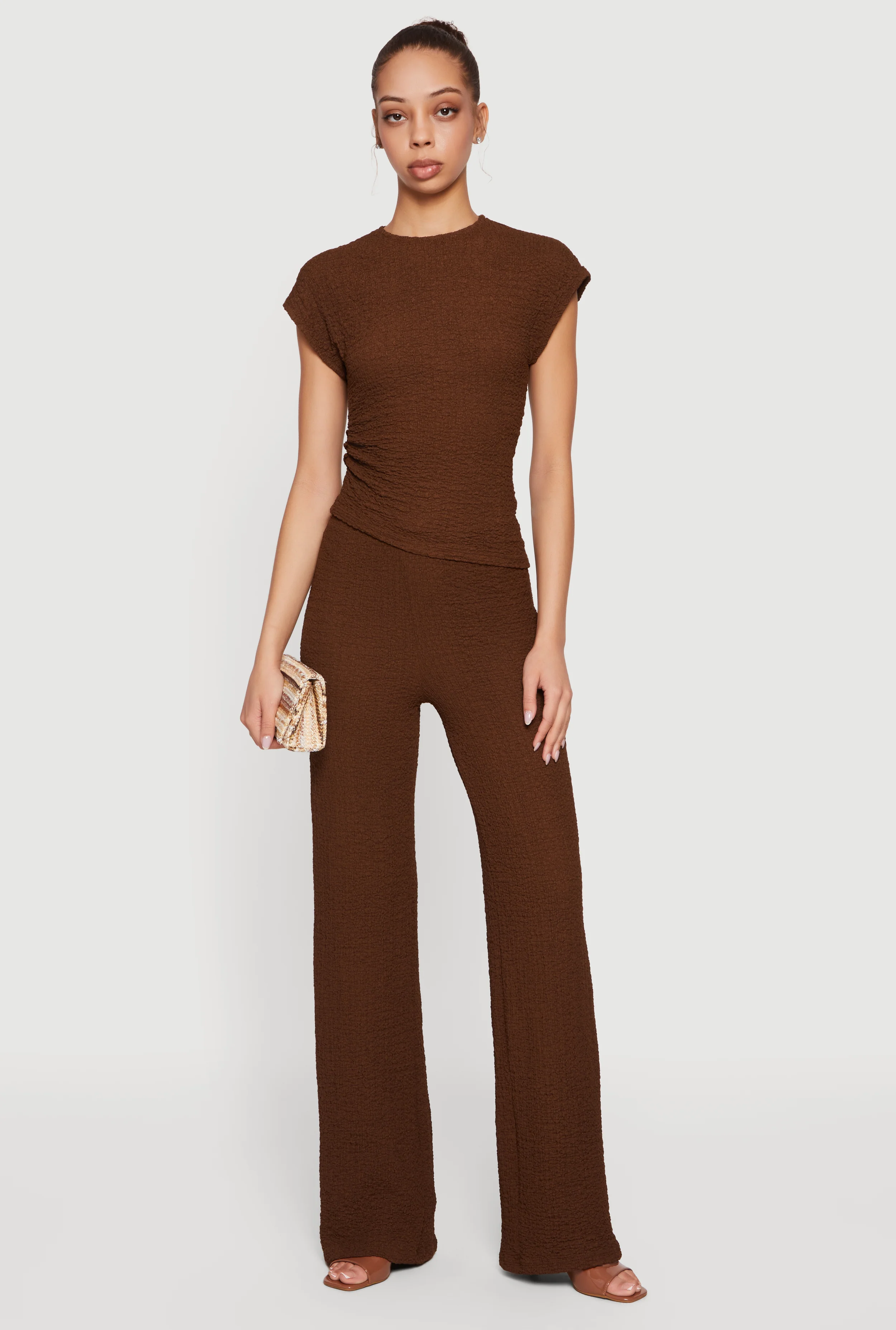 Mid Rise Textured Knit Straight Leg Pants
