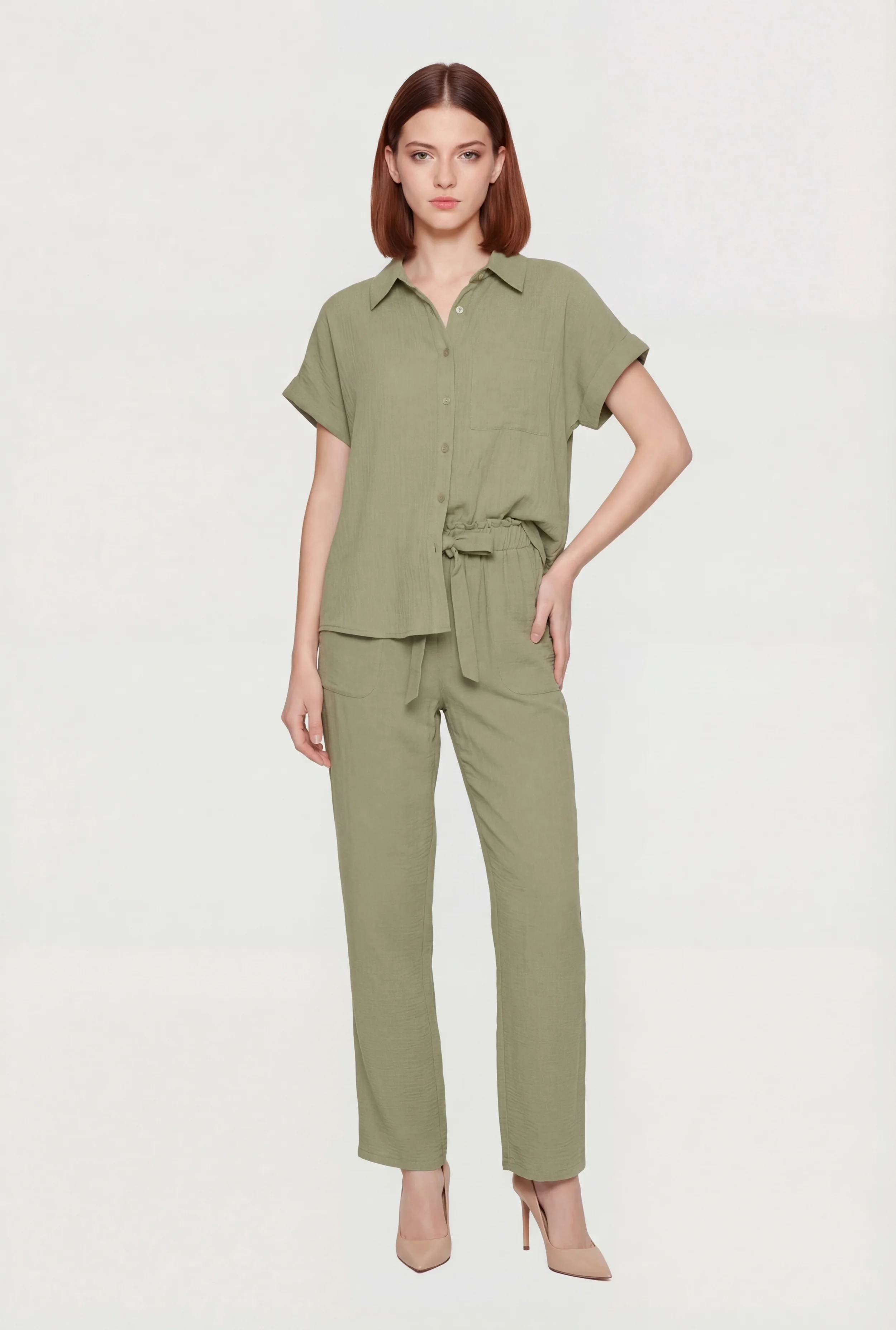 Crepe Knit Paper Bag Waist Dress Pants