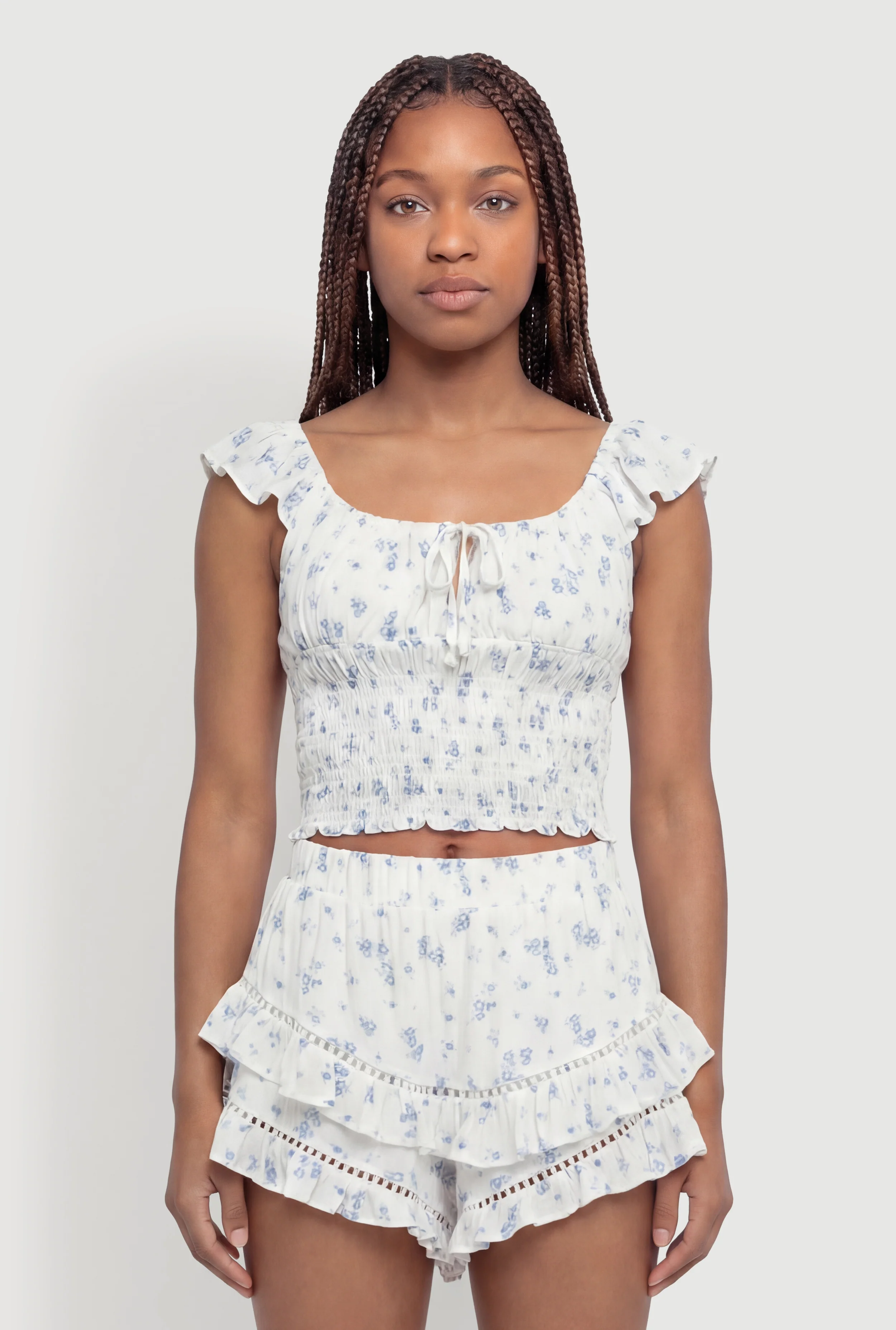 Floral Smocked Peasant Crop Top