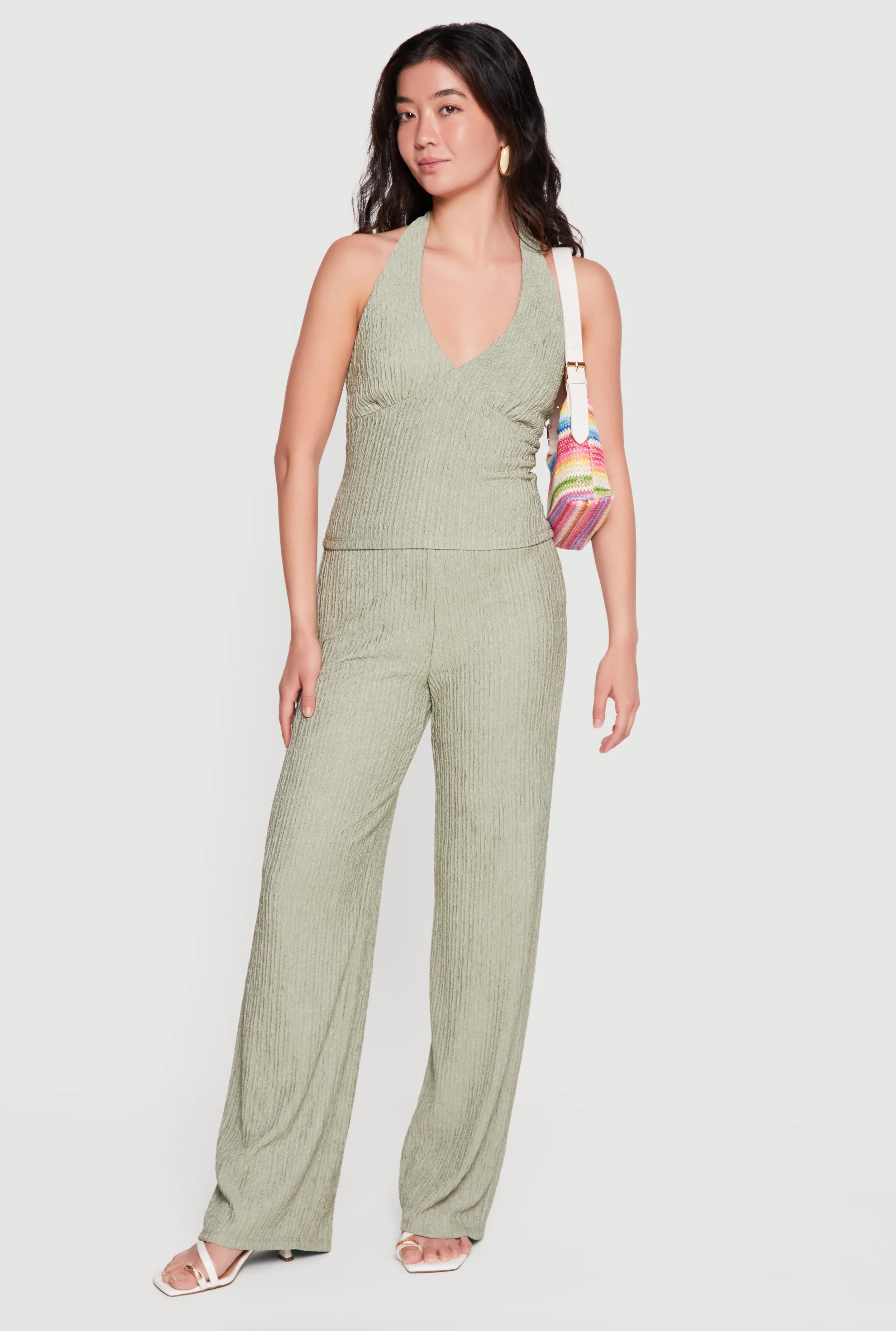 Textured Knit Straight Leg Casual Pants