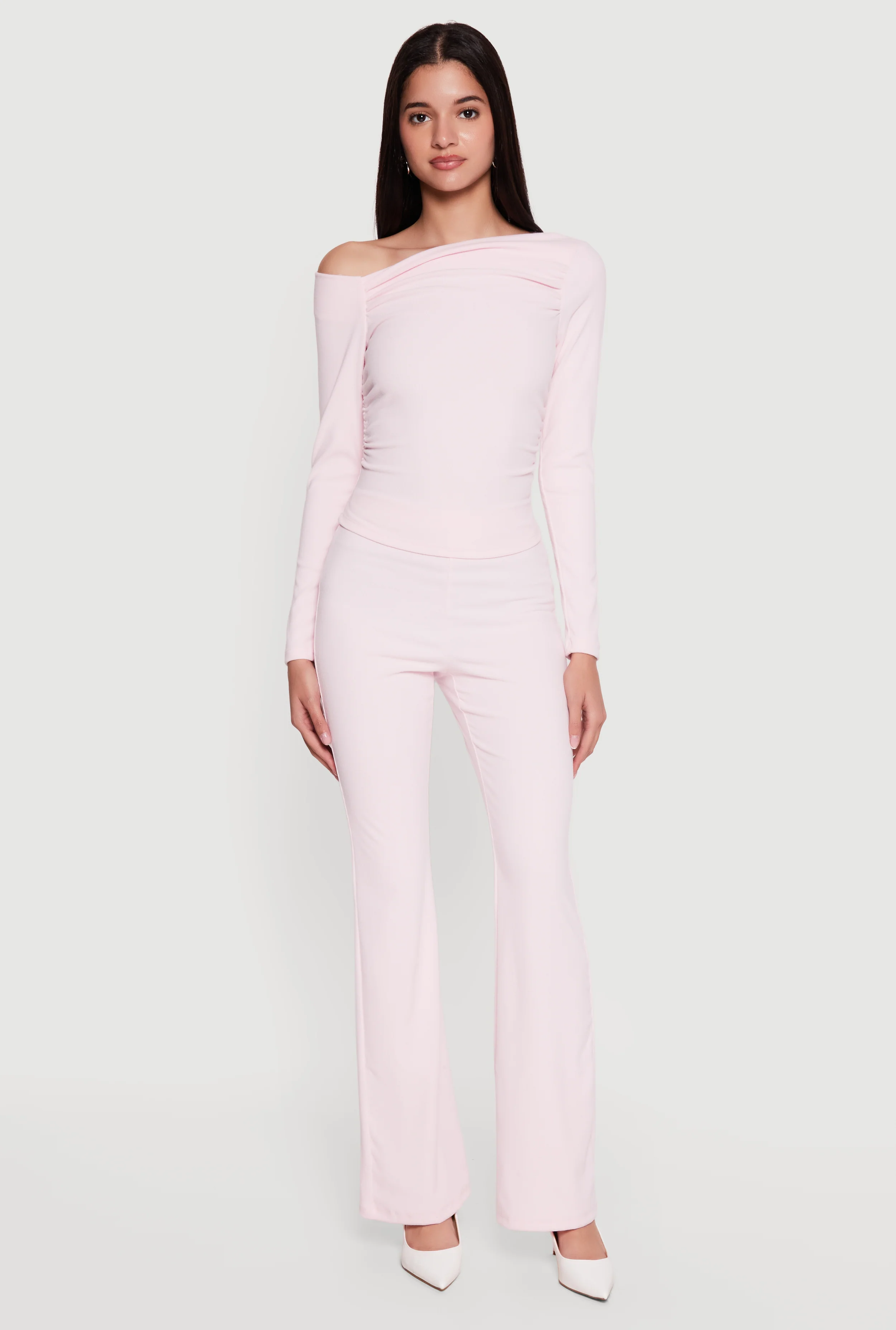 Brushed Rib Knit High Waisted Flare Pants