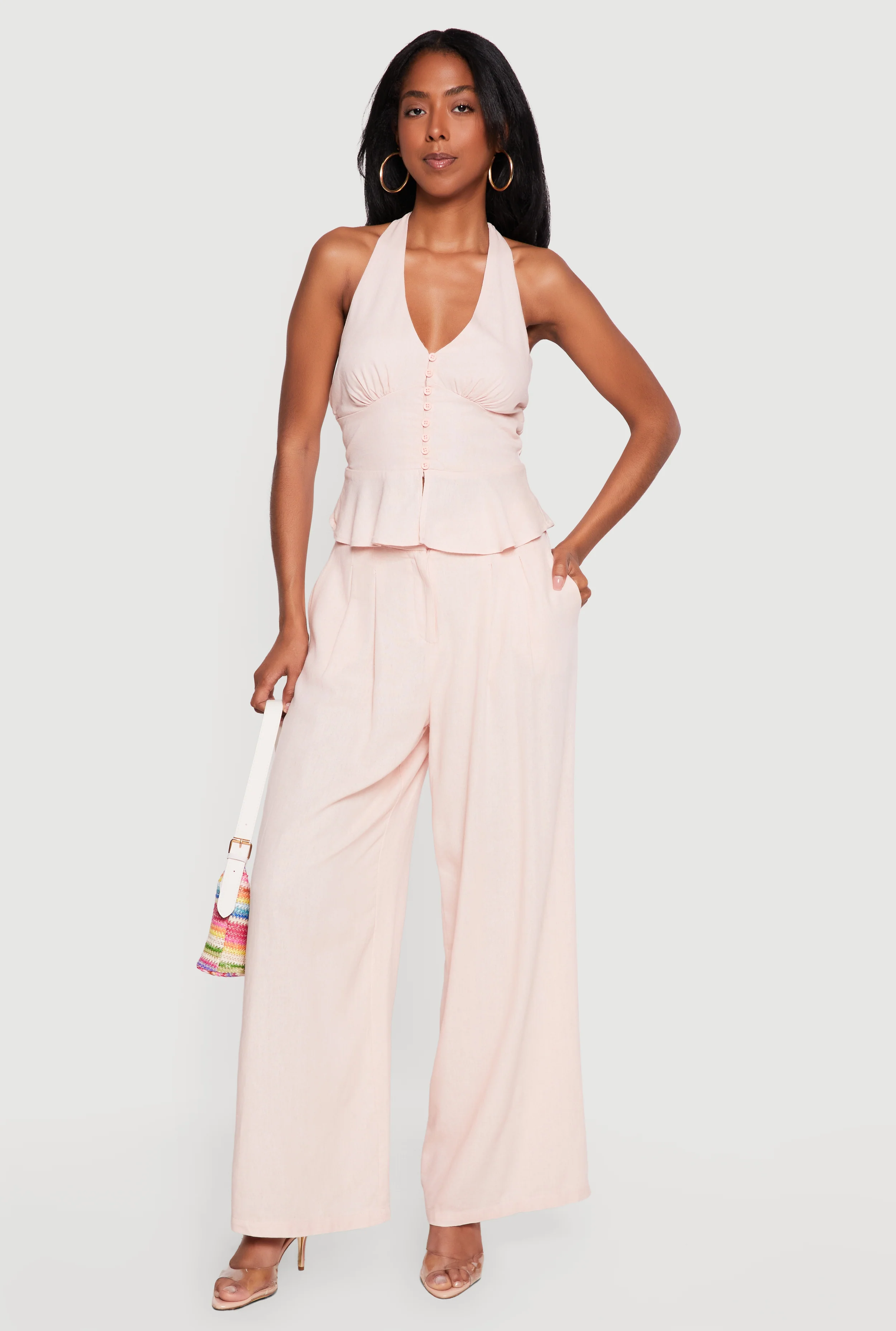 Linen Wide Leg Pull On Pants